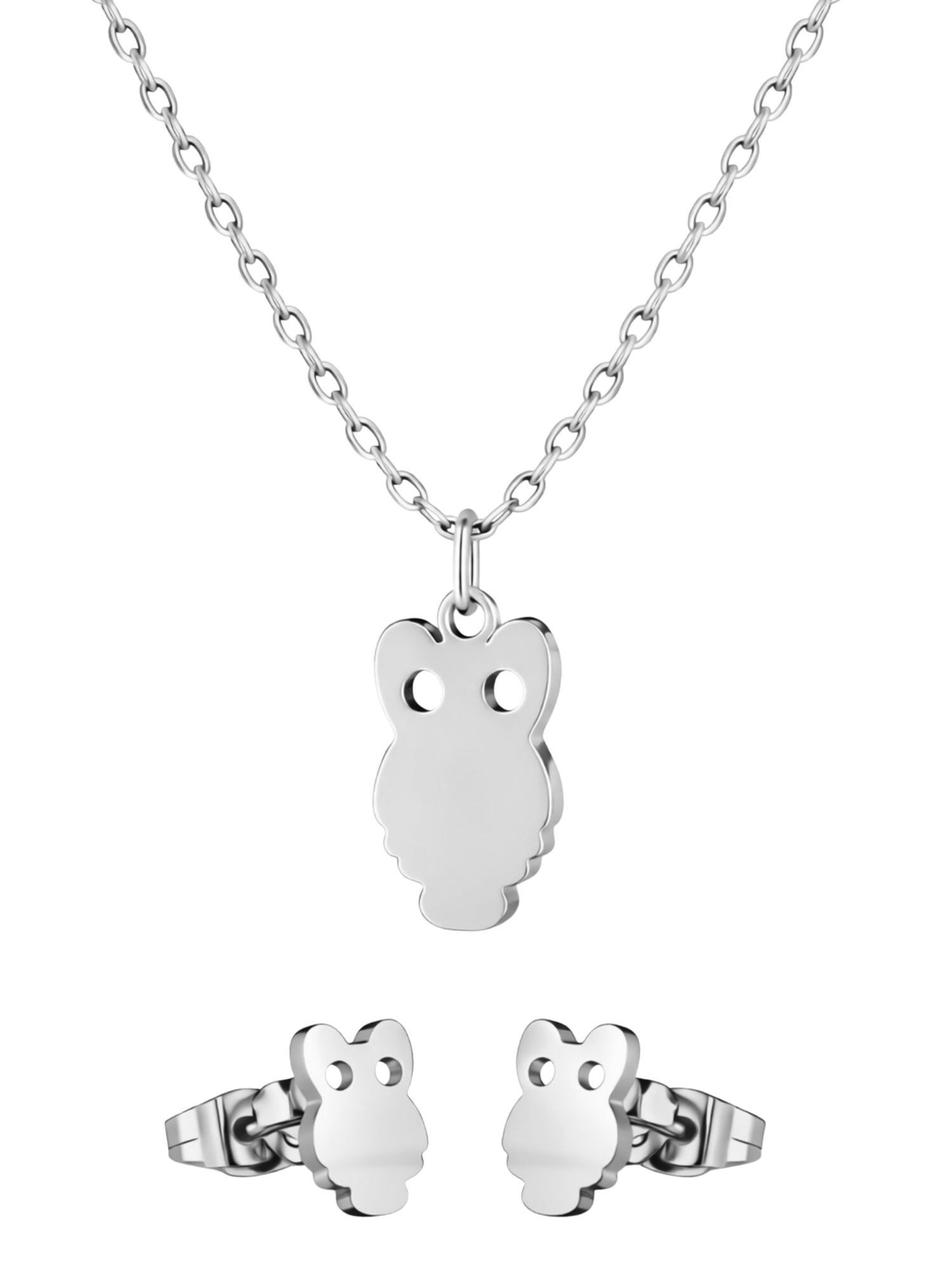 BS Schmuckdesign Ohrring und Ketten Set Schmuckset Damen Halskette und Ohrstecker verspieltes Design Silber (Set, 3-tlg., inkl. Schmuckbox), 18K vergoldet, hypoallergen & wasserfest