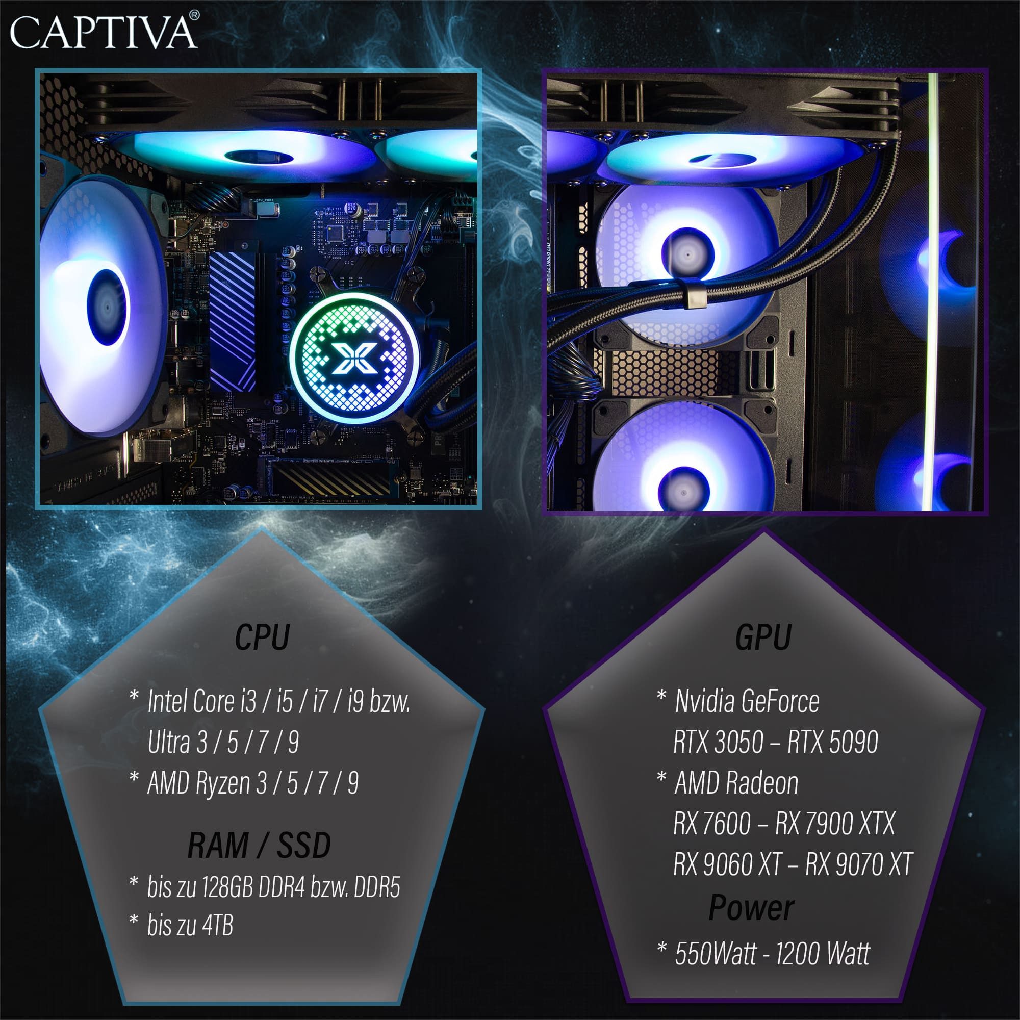 CAPTIVA Advanced Gaming R92-558 PC (AMD Ryzen 7 5700X, GeForce® RTX™ 5060, 32 GB RAM, 1000 GB SSD, Luftkühlung, WLAN, Windows 11 Home)