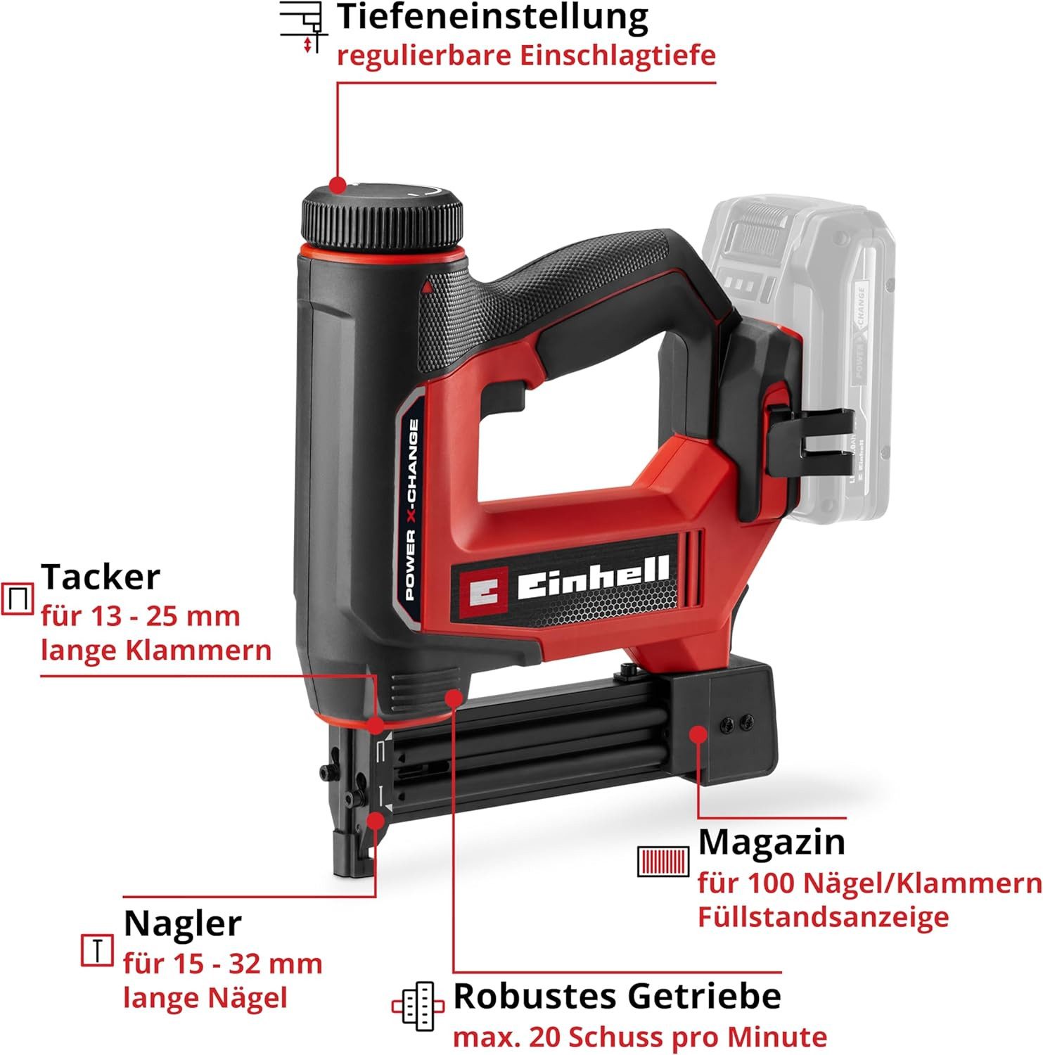 Einhell Akku-Tacker Akku-Nagler TE-CN 18/32 Li -18V,Tacker / Nagler, Akku 2,5 Ah, Koffer