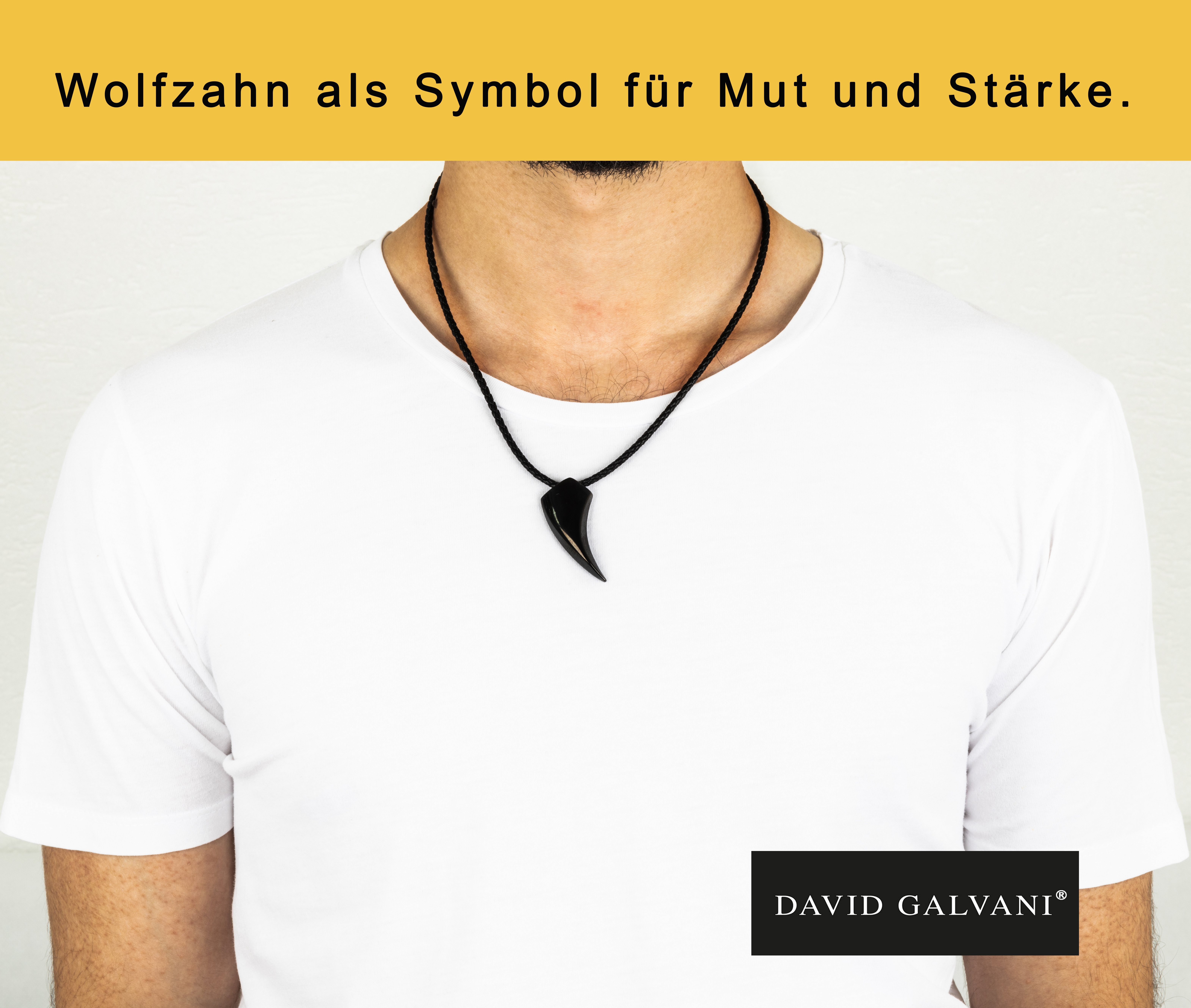 David Galvani Lange Kette Handmade mit Lederhalskette Wolf Echtleder Anhänger Schwarz Lederband (1-tlg)