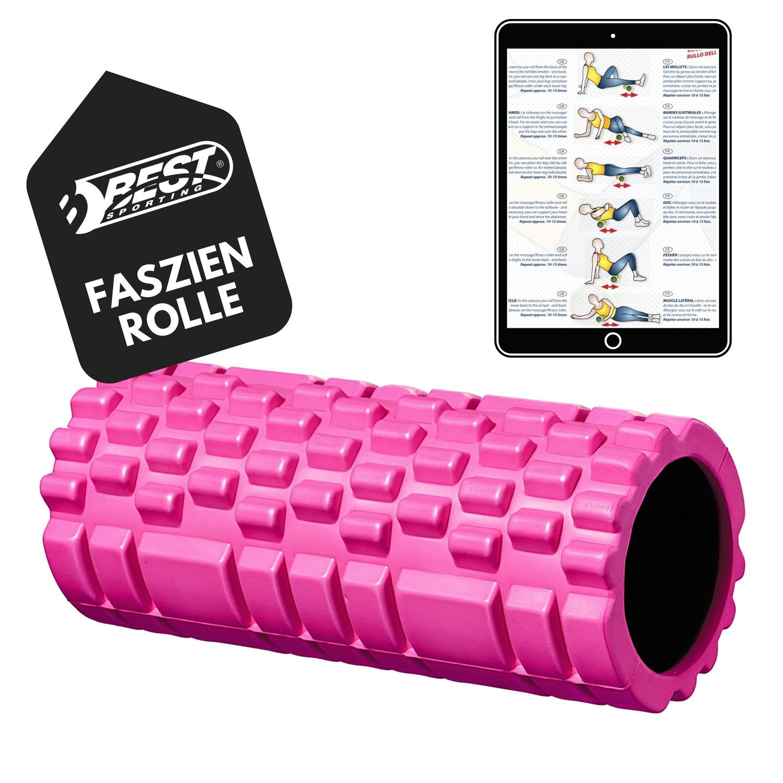 Best Sporting Pilatesrolle Faszienrolle Rücken 33cm, in pink, 900g, Schaumstoffrolle für Beweglichkeit und Durchblutung
