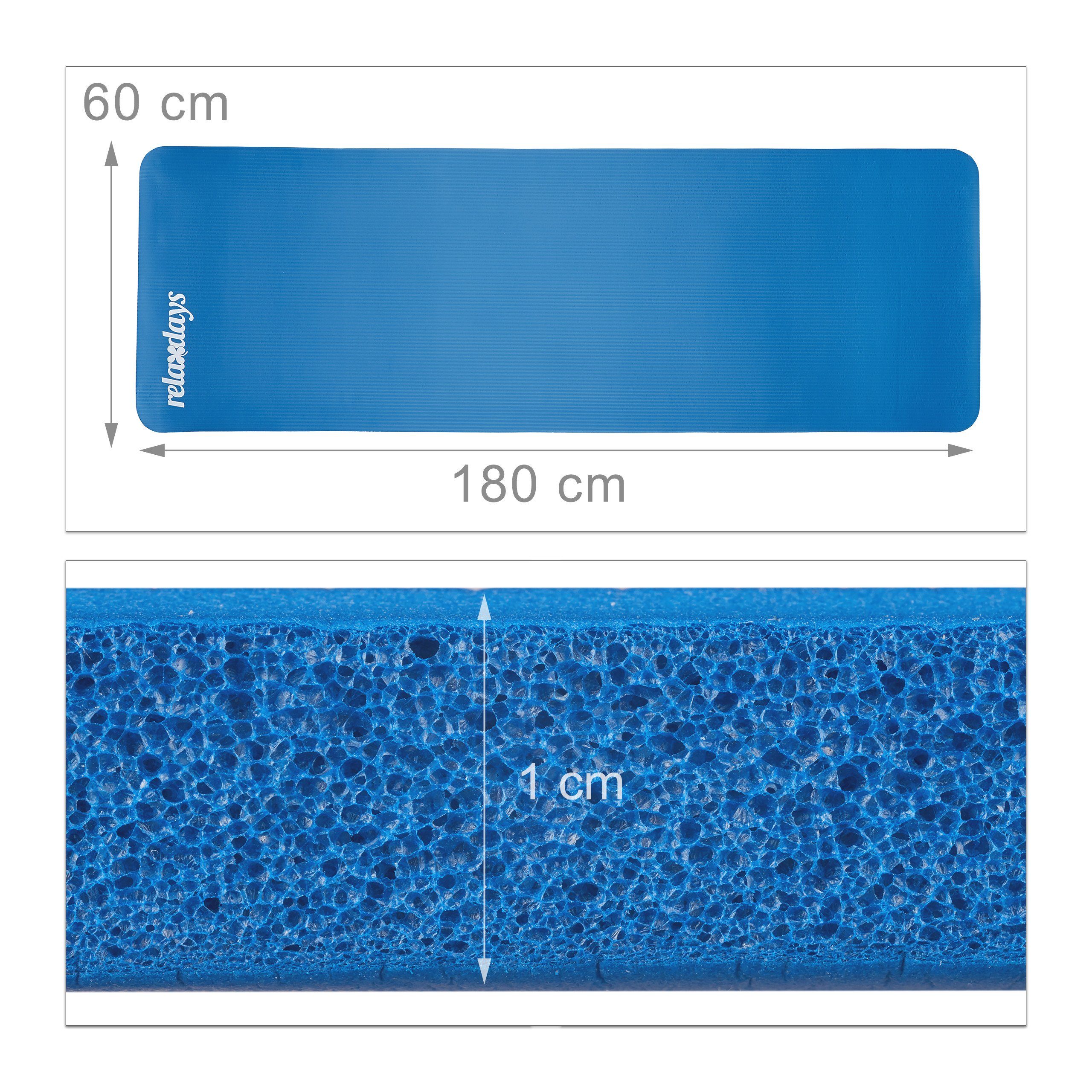 relaxdays Yogamatte 1 cm dick einfarbig, blau