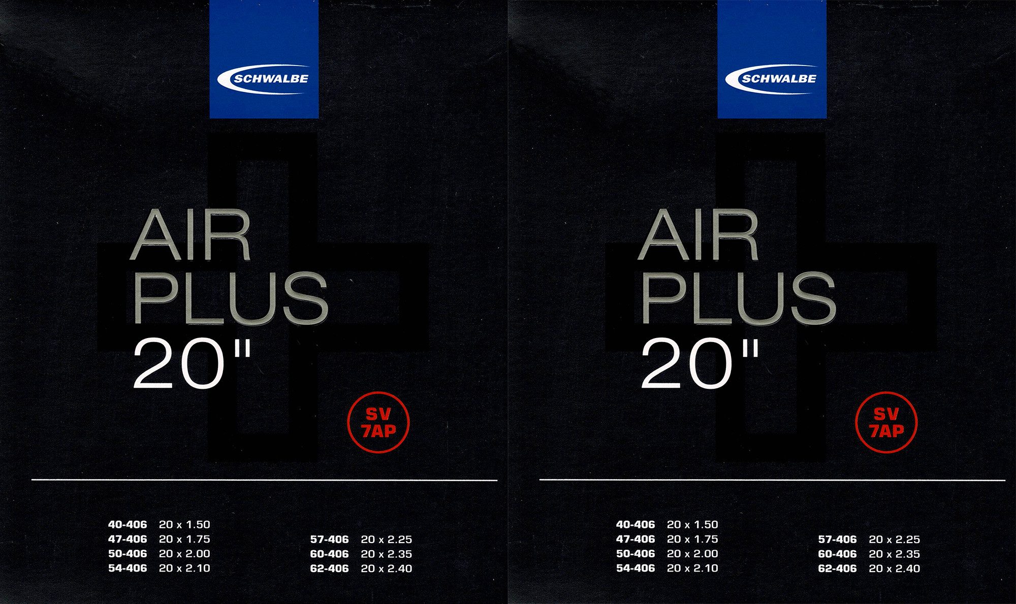 Fahrradschlauch 2x Schwalbe Schlauch SV7AP 20 Zoll (40/62-406) Air Plus