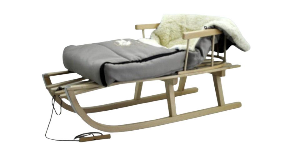 GOLDKIDS Сани Дерев'яні сани Kinderschlitten aus Buchenholz (Rückenlehne inkl. Zugseil, + Winterfußsack Санчатаsack 40 x 90 cm), Fußsack Санчата Kinderwagen