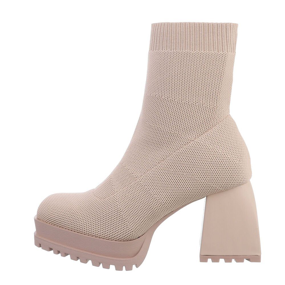 Ital-Design Damen Schlupfschuhe Freizeit Plateaustiefelette Blockabsatz Stiefeletten High-Heel Beige in