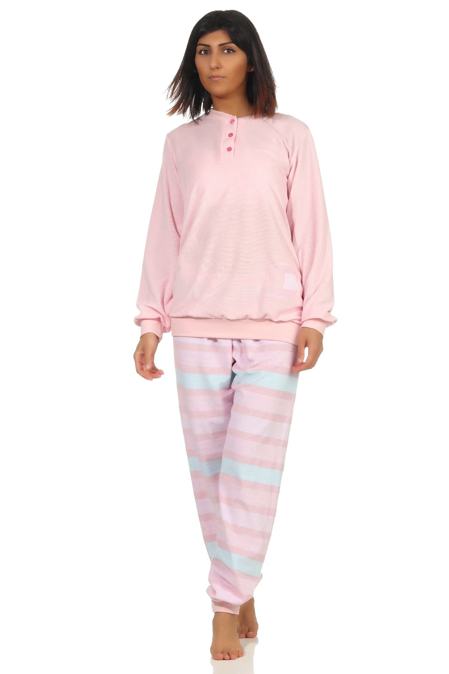 rosa – Damen gestreift Frottee Pyjama Hose Pyjama mit Normann lang Bündchen