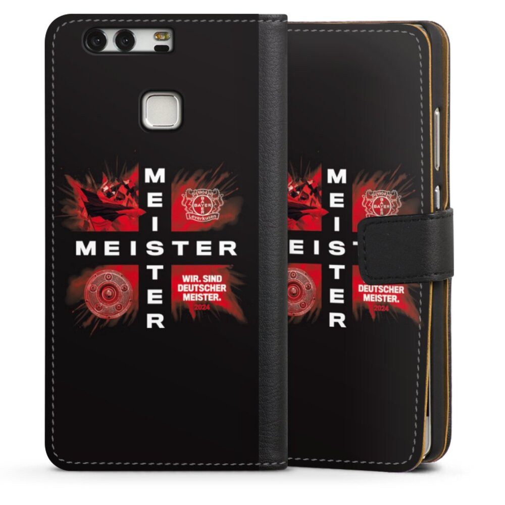 DeinDesign Handyhülle Bayer 04 Leverkusen Meister Offizielles Lizenzprodukt, Huawei P9 Hülle Handy Flip Case Wallet Cover Handytasche Leder