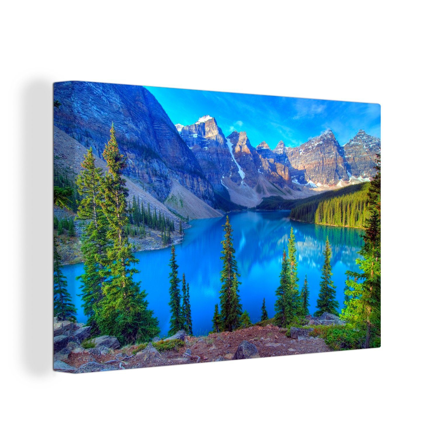 OneMillionCanvasses® Leinwandbild Farbenfrohe Umgebung im Banff National Park in Kanada, (1 St), Wandbild Leinwandbilder, Aufhängefertig, Wanddeko, 30x20 cm