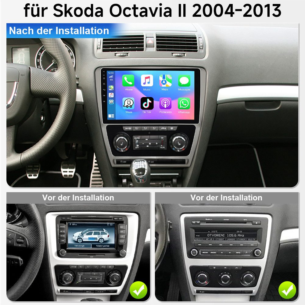 A-Sure 8-Core 10.1" Für Skoda Octavia 2 2004-2013 Apple Carplay Android Auto Autoradio (Digitalradio (DAB), FM, RDS, DSP, 4+64GB, USB) – Bild 2 von 5