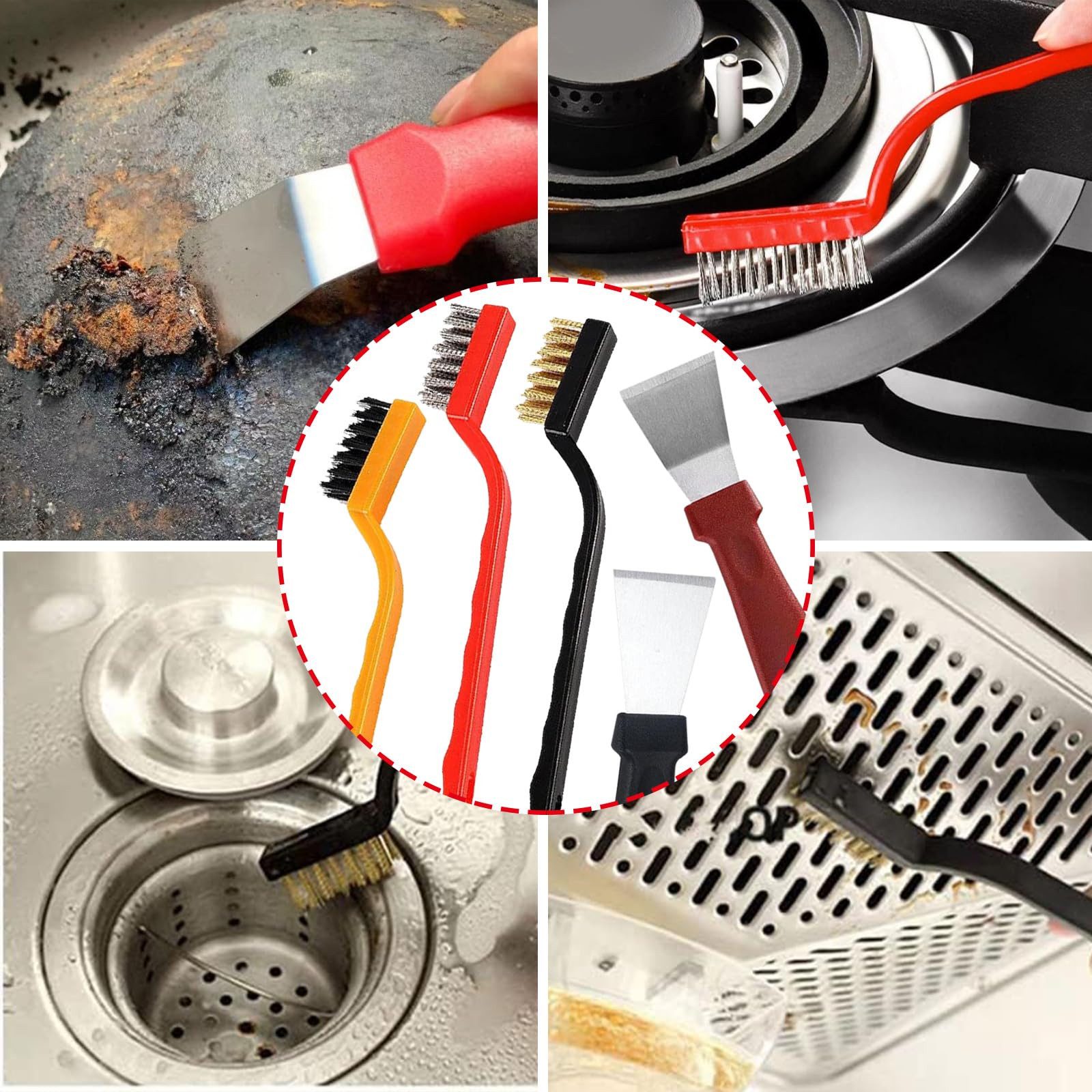 Bundviel Reinigungsbürsten-Set 9 teilige Drahtbürste Messingdrahtbürste Drahtbürste Reinigungsspatel, (9-tlg)