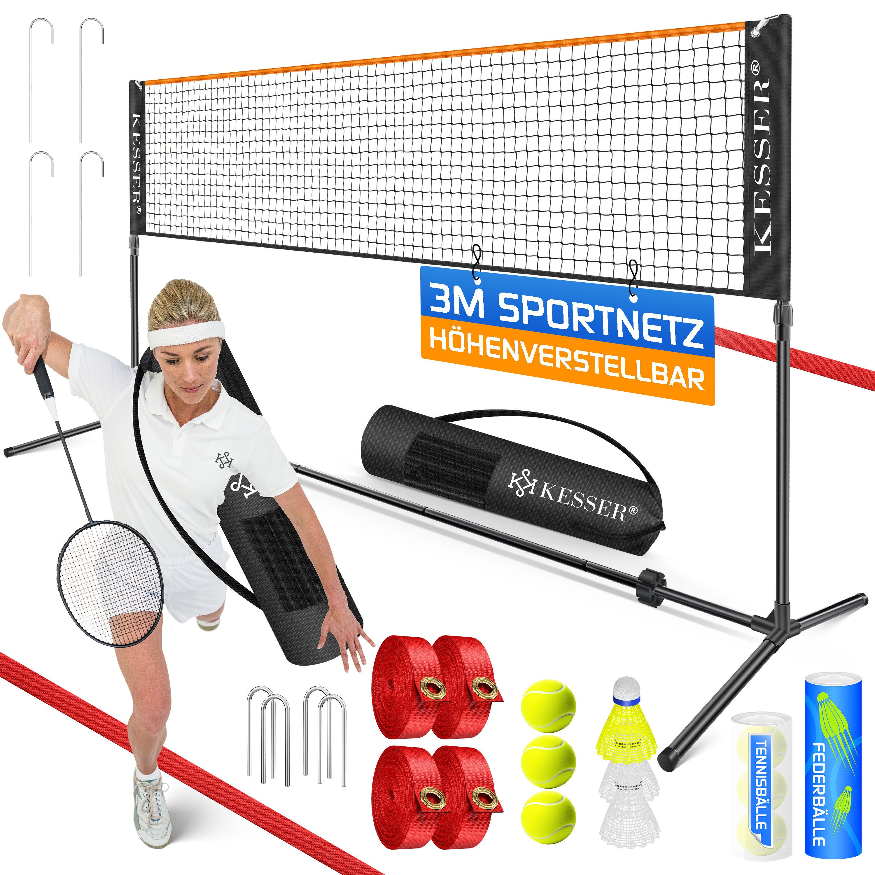 KESSER Badmintonnetz, Badmintonnetz, Tennisnetz 300cm 400cm 500 cm Federball