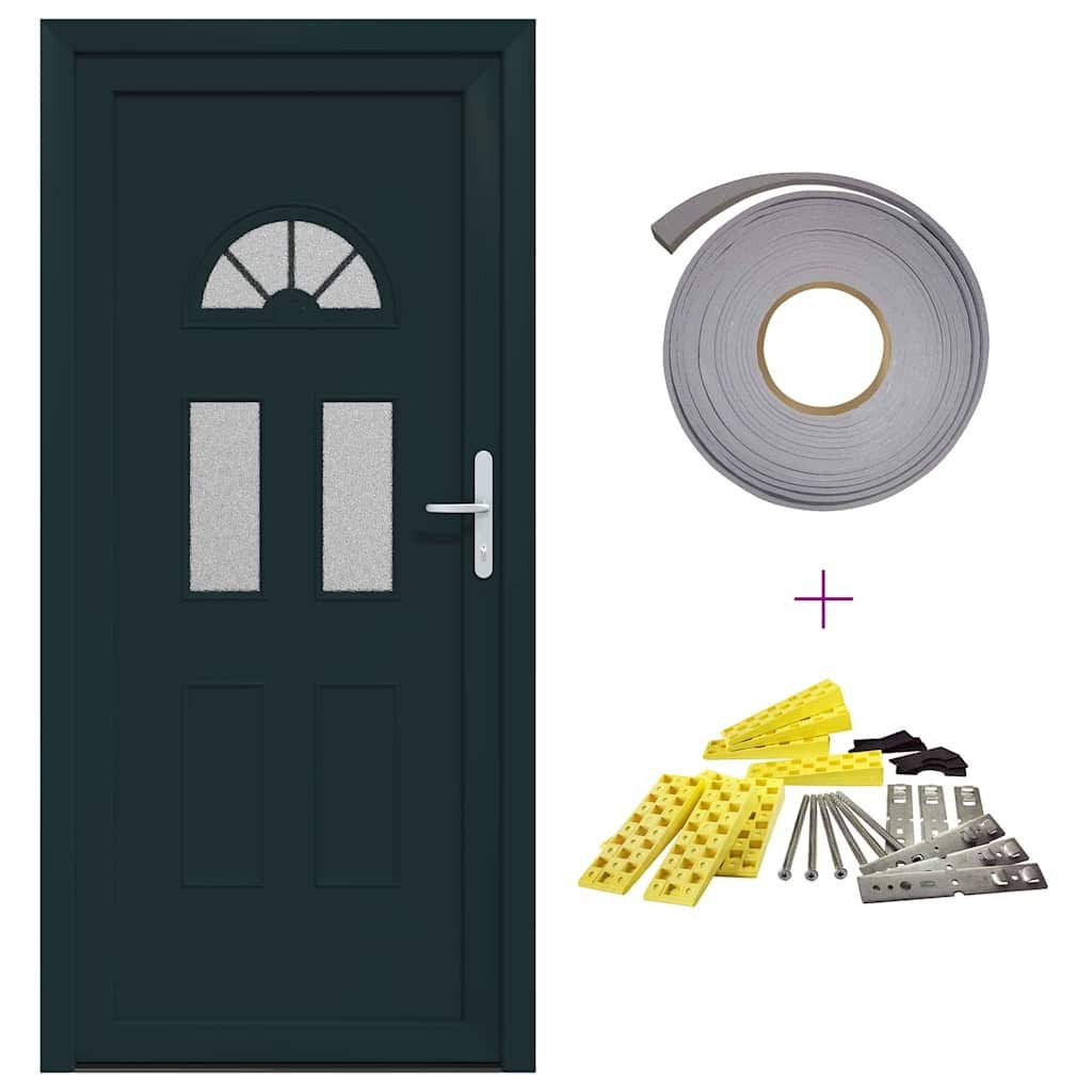 vidaXL Haustür Haustür Vordertür Anthrazit PVC 98 x 198 cm mit Glas-Elemente rechtsan