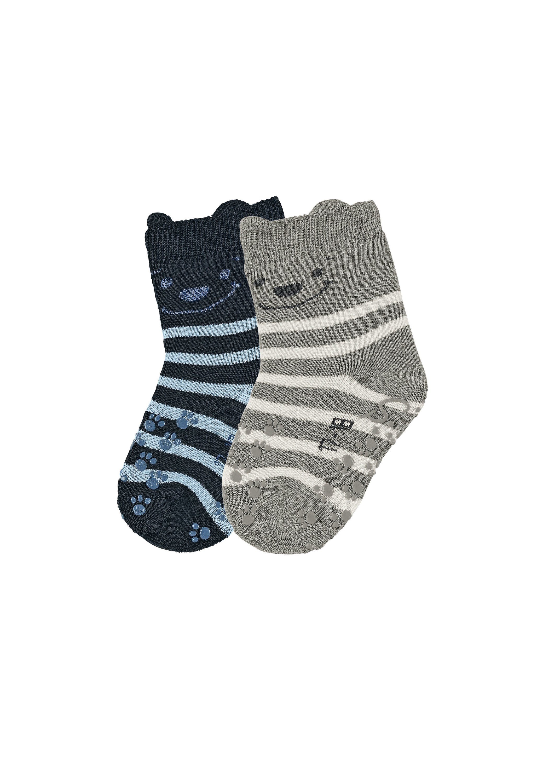 Sterntaler® Basicsocken ABS-Krabbelsöckchen Bär, 2er-Pack (2-Paar) ABS-Socken - Krabbelsocken Anti-Rutsch, ABS-Krabbelsöckchen Doppelpack Bär mit 3D-Ohren - Haussocken, Babysocken mit rutschfesten Noppen auf Spann und Sohle - Kindersocken - Anti-Rutsch-Sohle