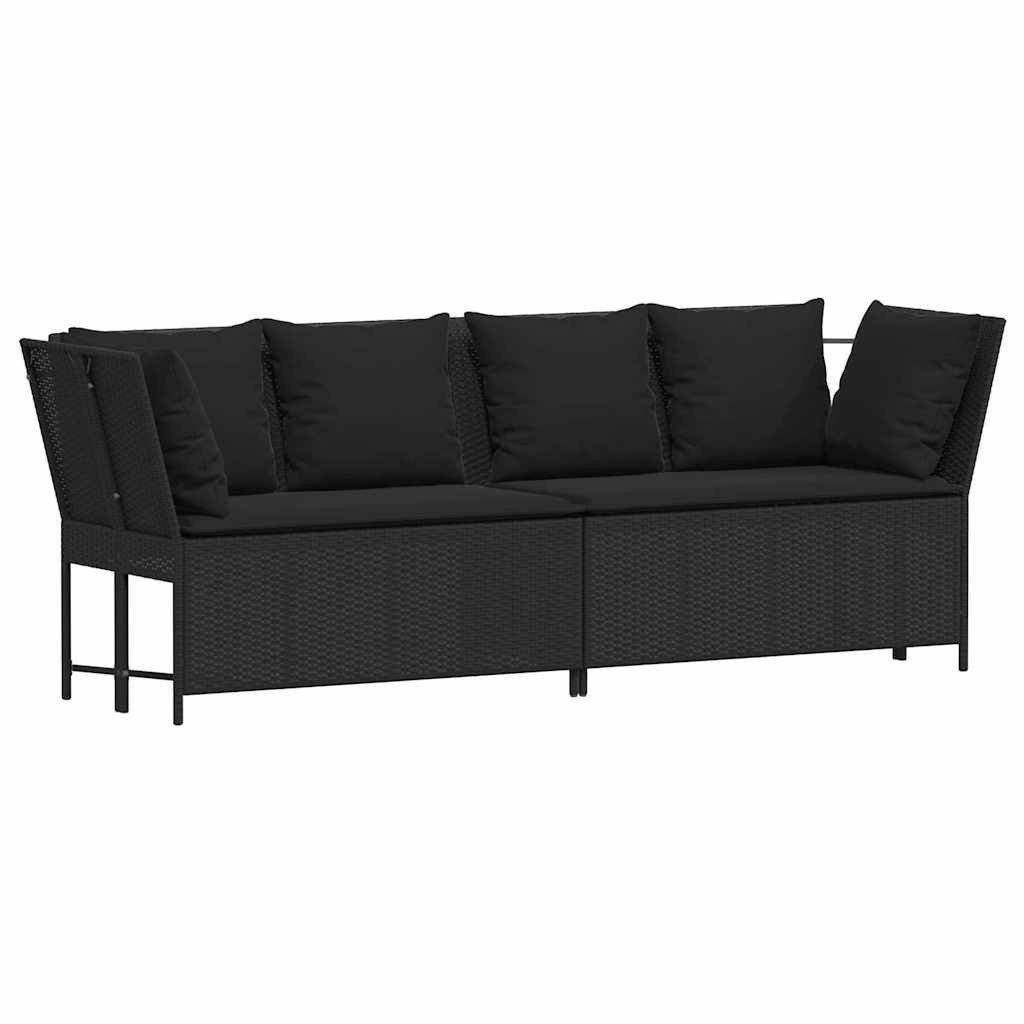 vidaXL Loungesofa Gartensofa mit Kissen Schwarz Poly Rattan, 1 Teile