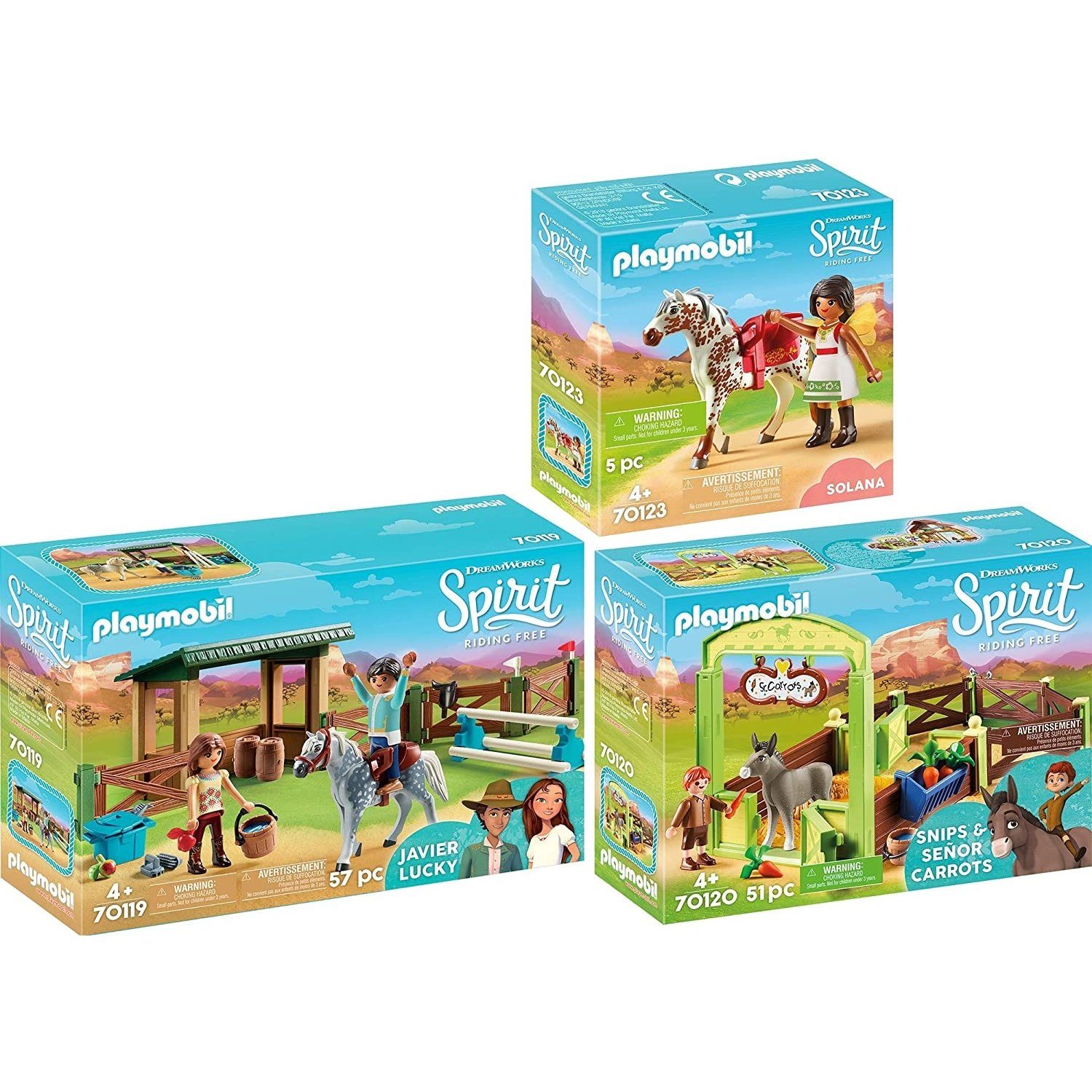 Playmobil® Spielbausteine 70119-20-23 Spirit 3er Set Koppel + Box + Solana