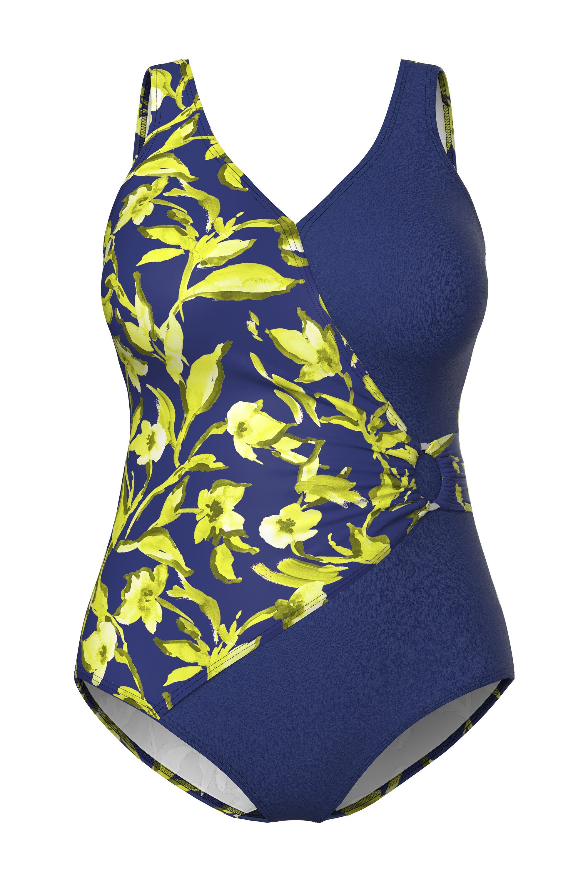 Ulla Popken Badeanzug Badeanzug Wickeloptik Softcups V-Ausschnitt günstig online kaufen