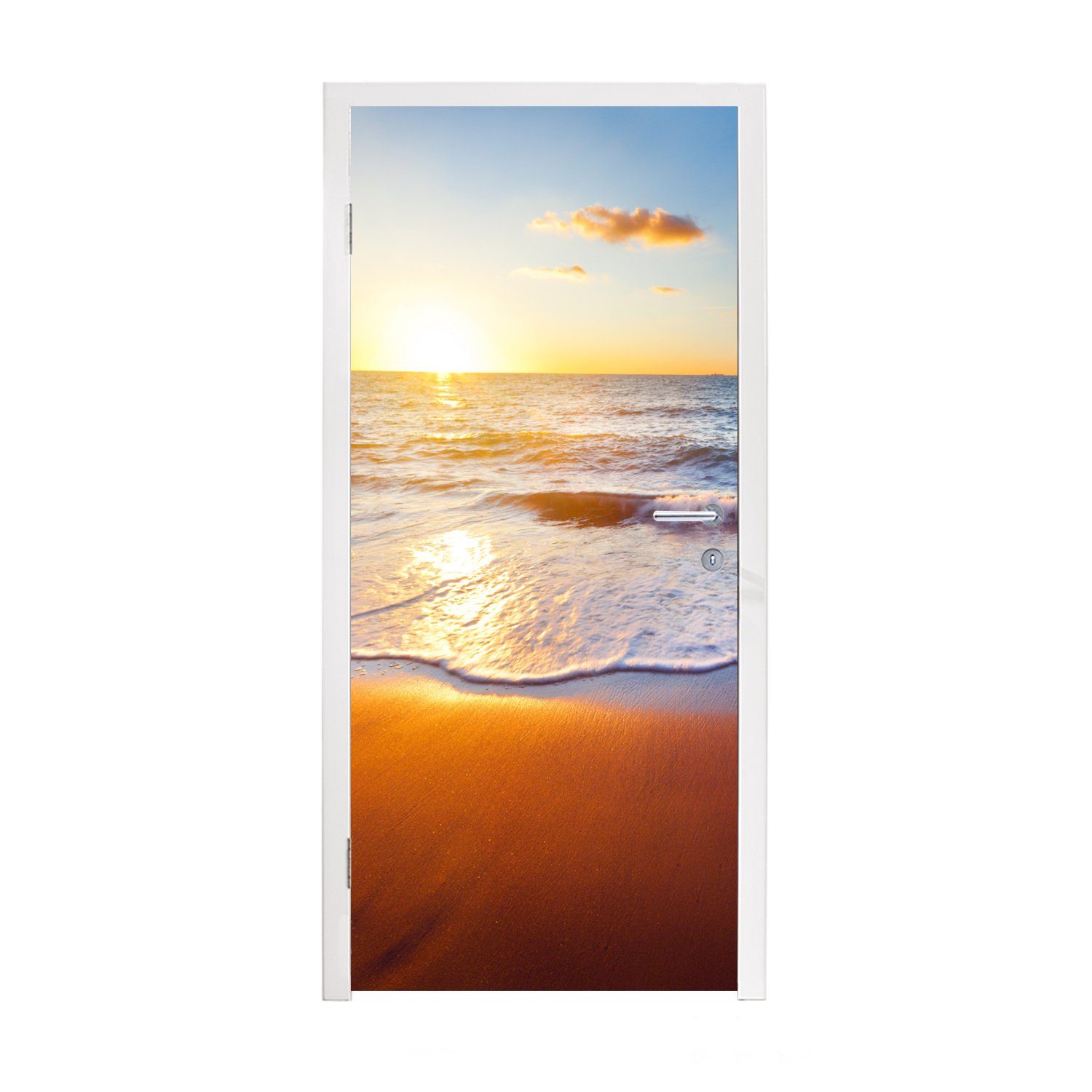 MuchoWow Türtapete Strand - Meer - Sonne - Horizont, Matt, bedruckt, (1 St), Fototapete für Tür, Türaufkleber, 75x205 cm