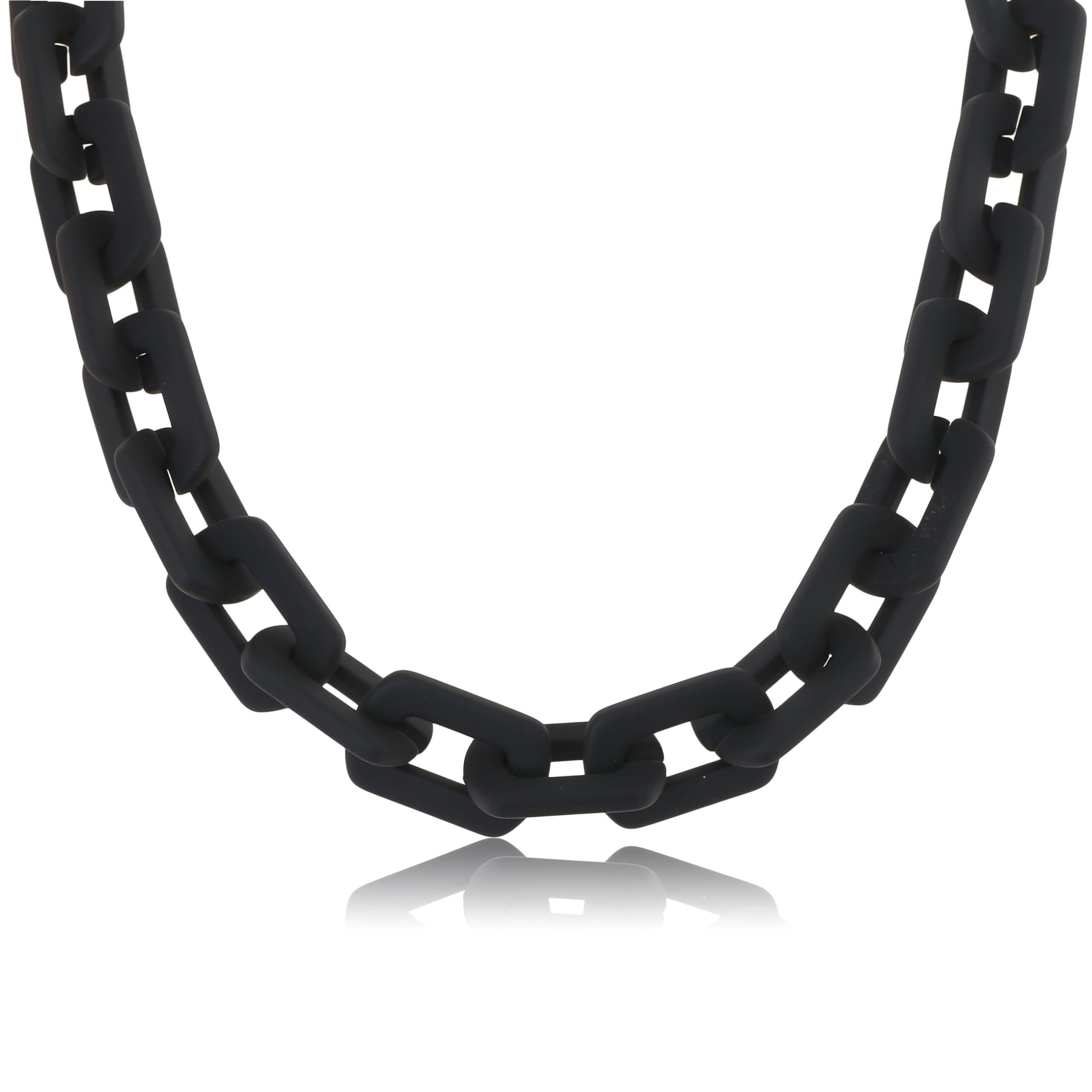 Made by Nami Gliederkette Große Glieder Halskette Damen Schwarz Raver Schmuck, 40 + 5 cm Länge verstellbar