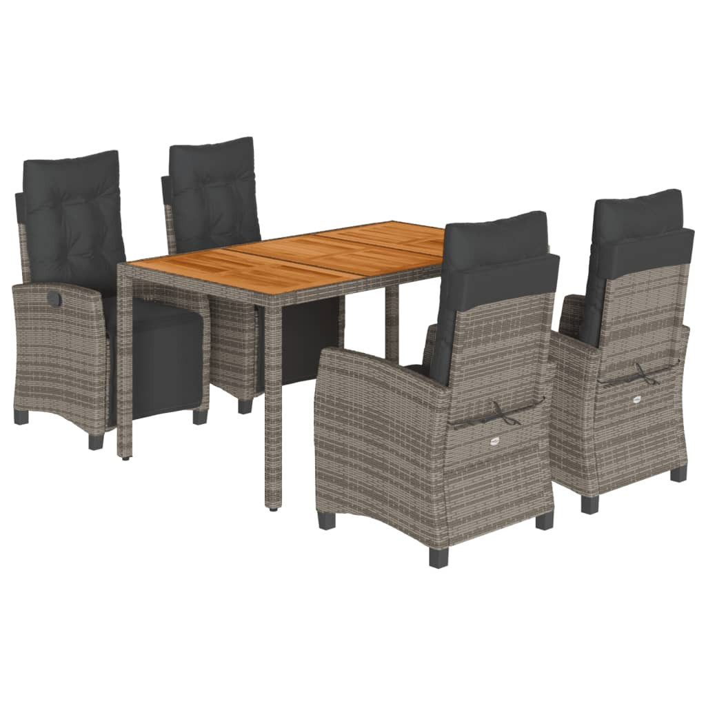 Garten-Essgruppe 5-tlg. Garten-Essgruppe mit Kissen Grau Poly Rattan