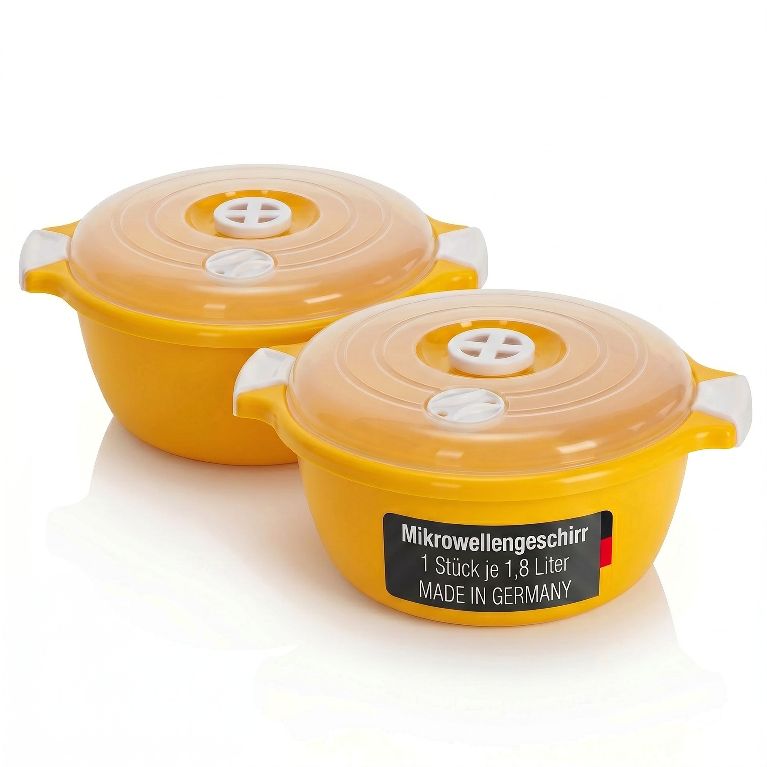 Lantelme Mikrowellenbehälter Mikrowellenschüssel Set rund Mikrowellen Picknick Schüssel, (2-tlg., 2 Stück Set Mikrowellenschüssel Volumen 1,8 Liter Volumen), mit Deckel und Dampfventil, Deutsche Herstellung