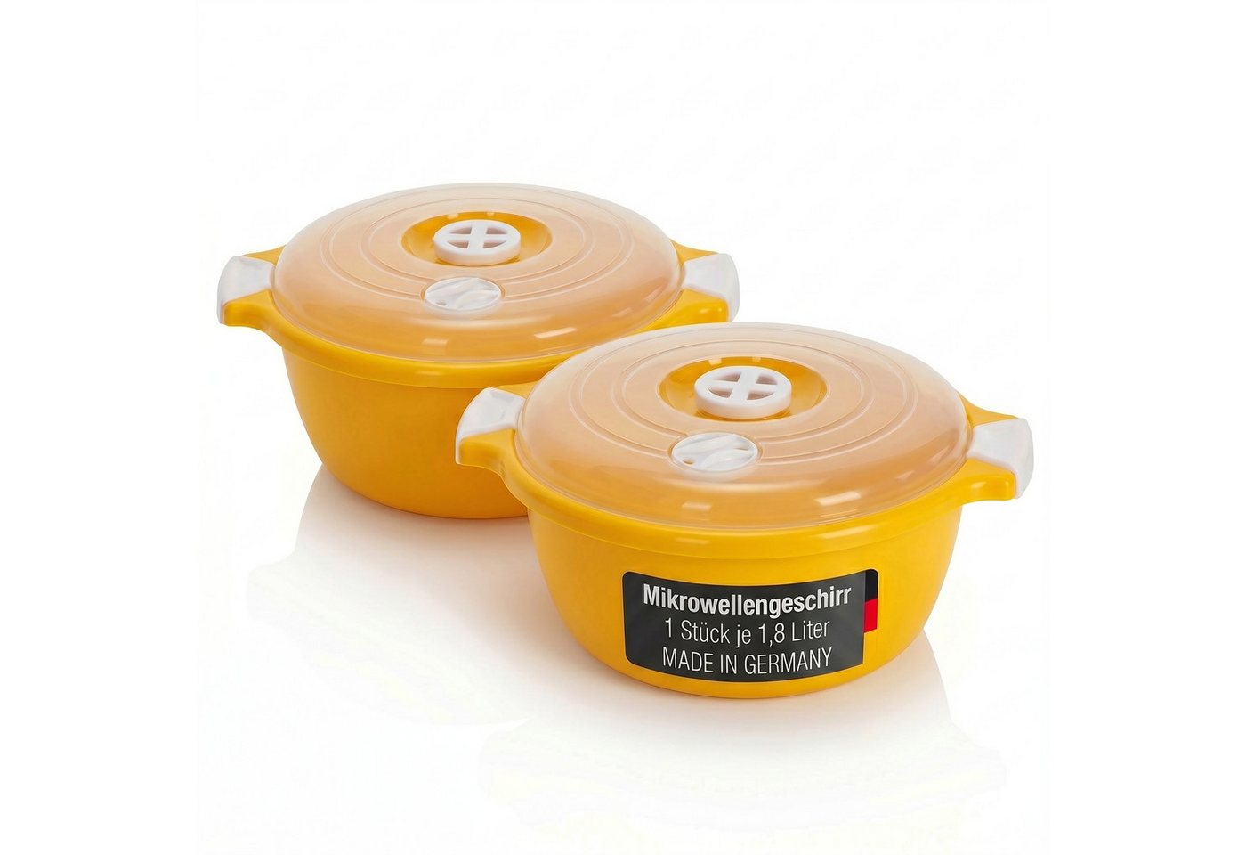 Lantelme Mikrowellenbehälter Mikrowellenschüssel Set rund Mikrowellen Picknick Schüssel, (2-tlg., 2 Stück Set Mikrowellenschüssel Volumen 1,8 Liter Volumen), mit Deckel und Dampfventil, Deutsche Herstellung
