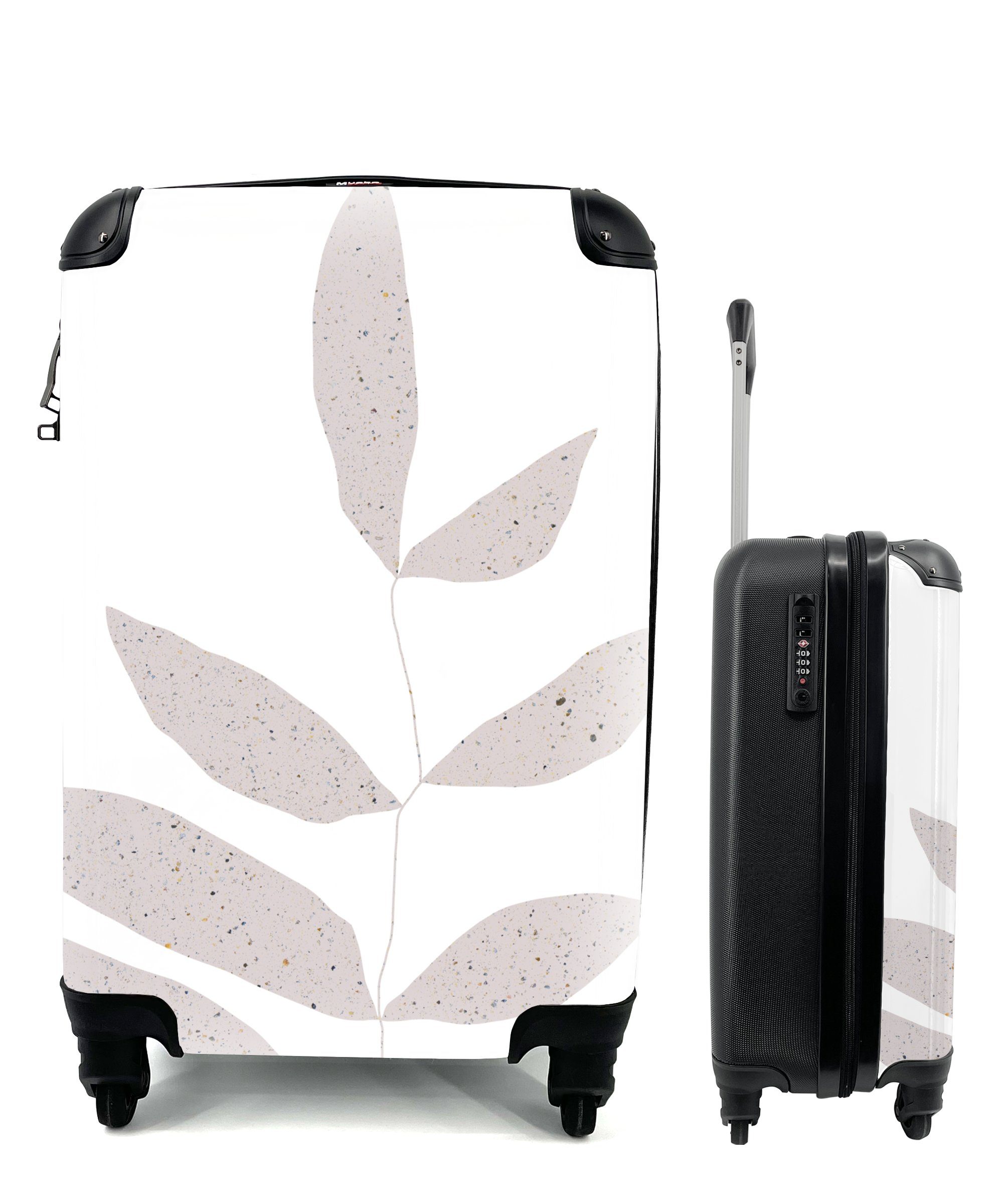MuchoWow Handgepäckkoffer Blätter - Design - Pastell, 4 Rollen, Reisetasche mit rollen, Handgepäck für Ferien, Trolley, Reisekoffer