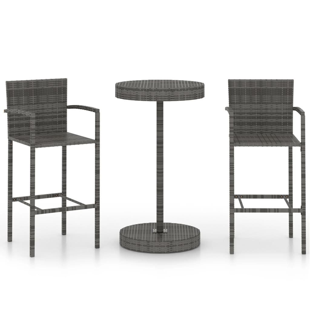 vidaXL Gartenlounge-Set 3-tlg. Gartenbar-Set Poly Rattan Grau, (2-tlg)
