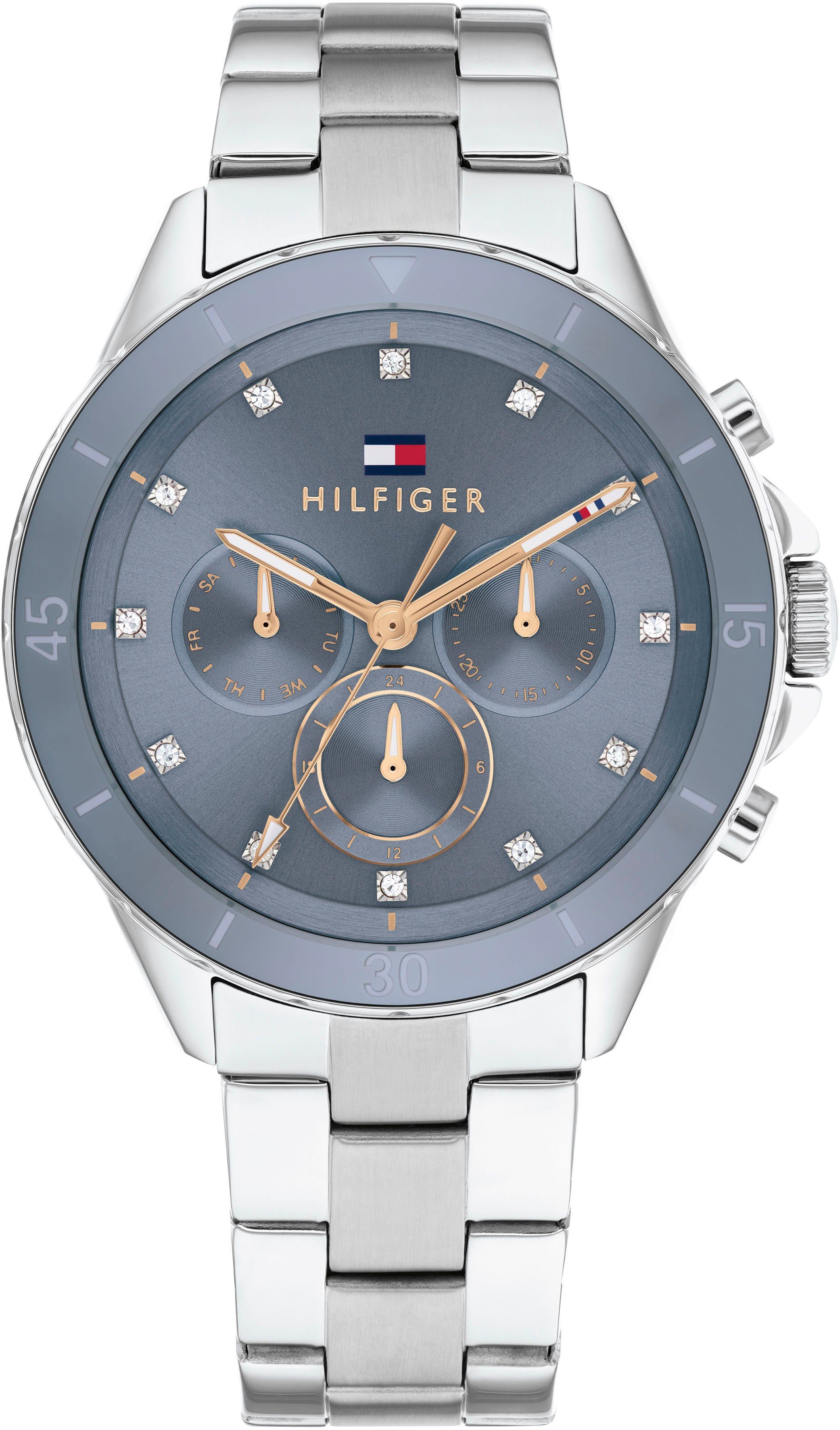 Tommy Hilfiger Multifunktionsuhr MELLIE 1782708, Quarzuhr, Armbanduhr, Damen, Datum, Glaskristalle, Edelstahlarmband