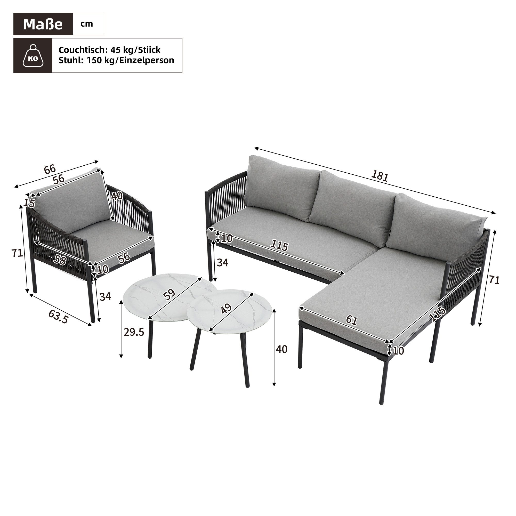 Ulife Gartenlounge-Set Gartenmöbel-Set, Balkonset, Ecksofa, Einzelsitz, günstig online kaufen