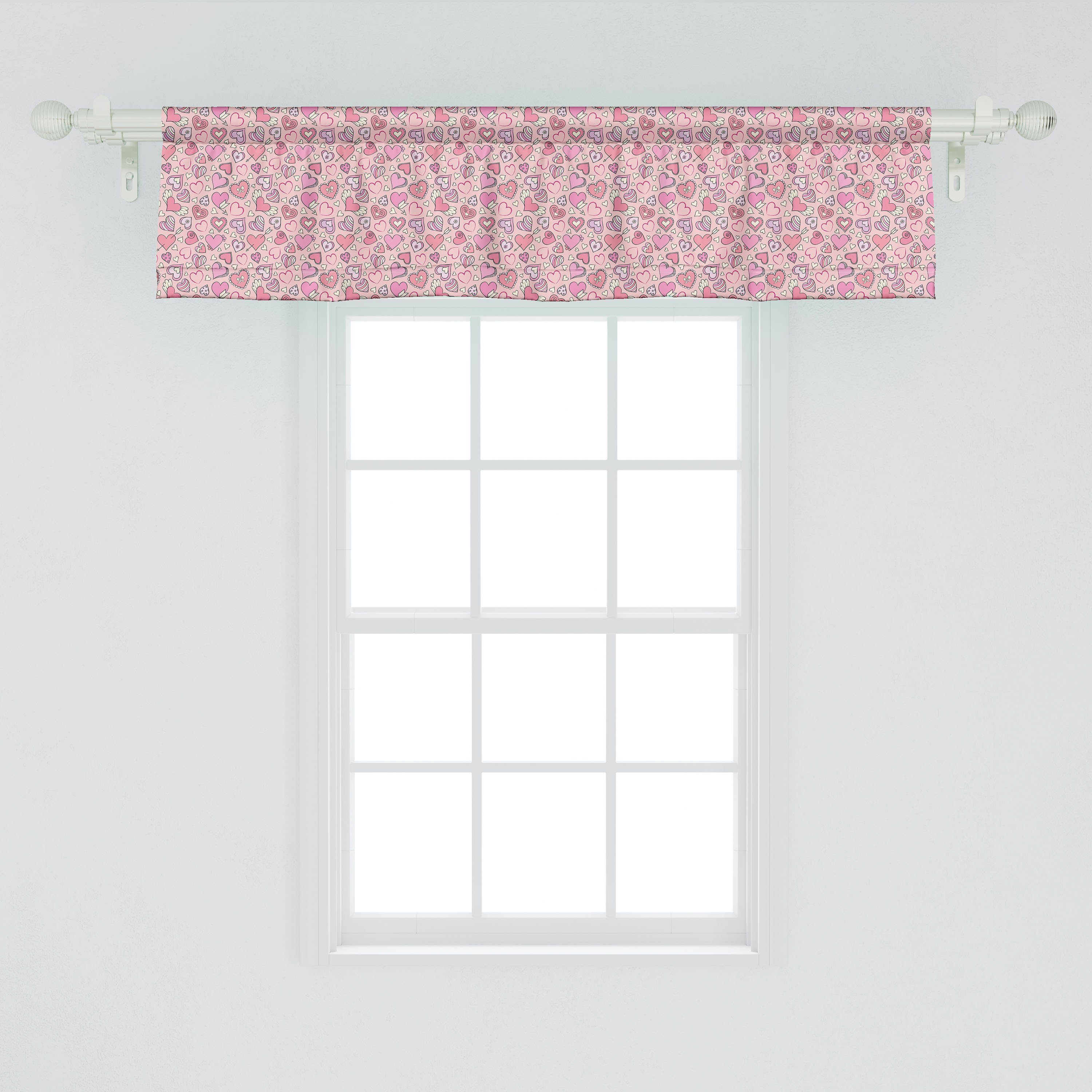 Scheibengardine Vorhang mit Küche Liebe Stangentasche, Microfaser, Volant Herz Romantisches für Schlafzimmer Dekor Doodle Abakuhaus