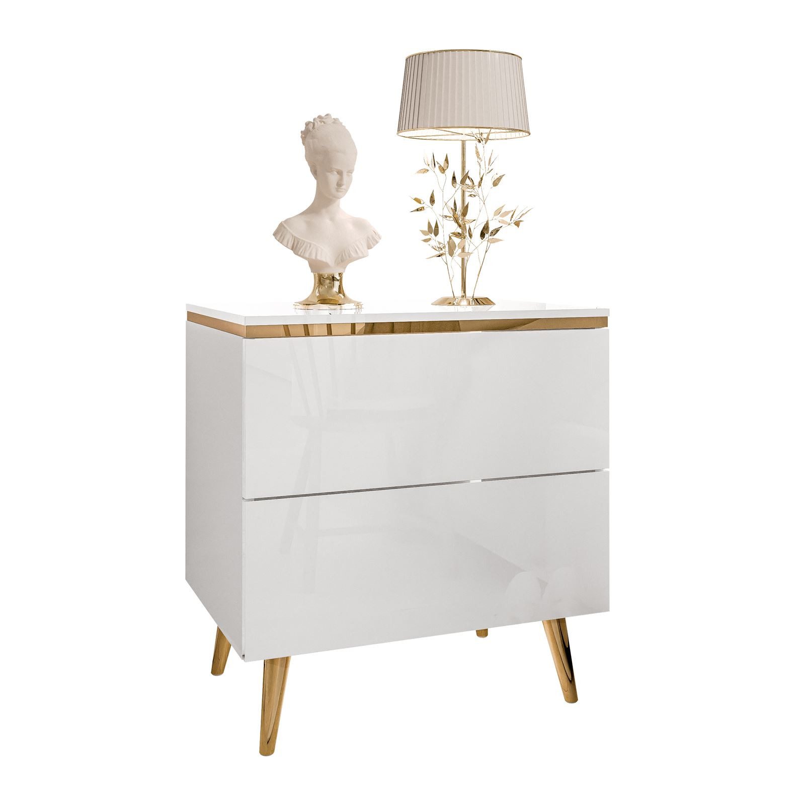 Lookway Nachttisch AURORA II im Weiß Hochglanz mit Beinen und LED-Beleuchtu günstig online kaufen