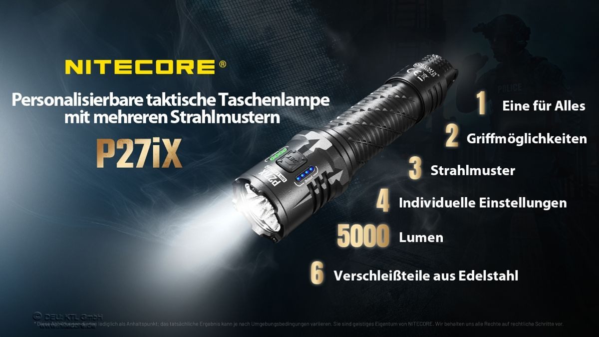 Nitecore Taschenlampe P27iX – Vielseitige taktische Taschenlampe mit variablem Lichtmuster (1-St)