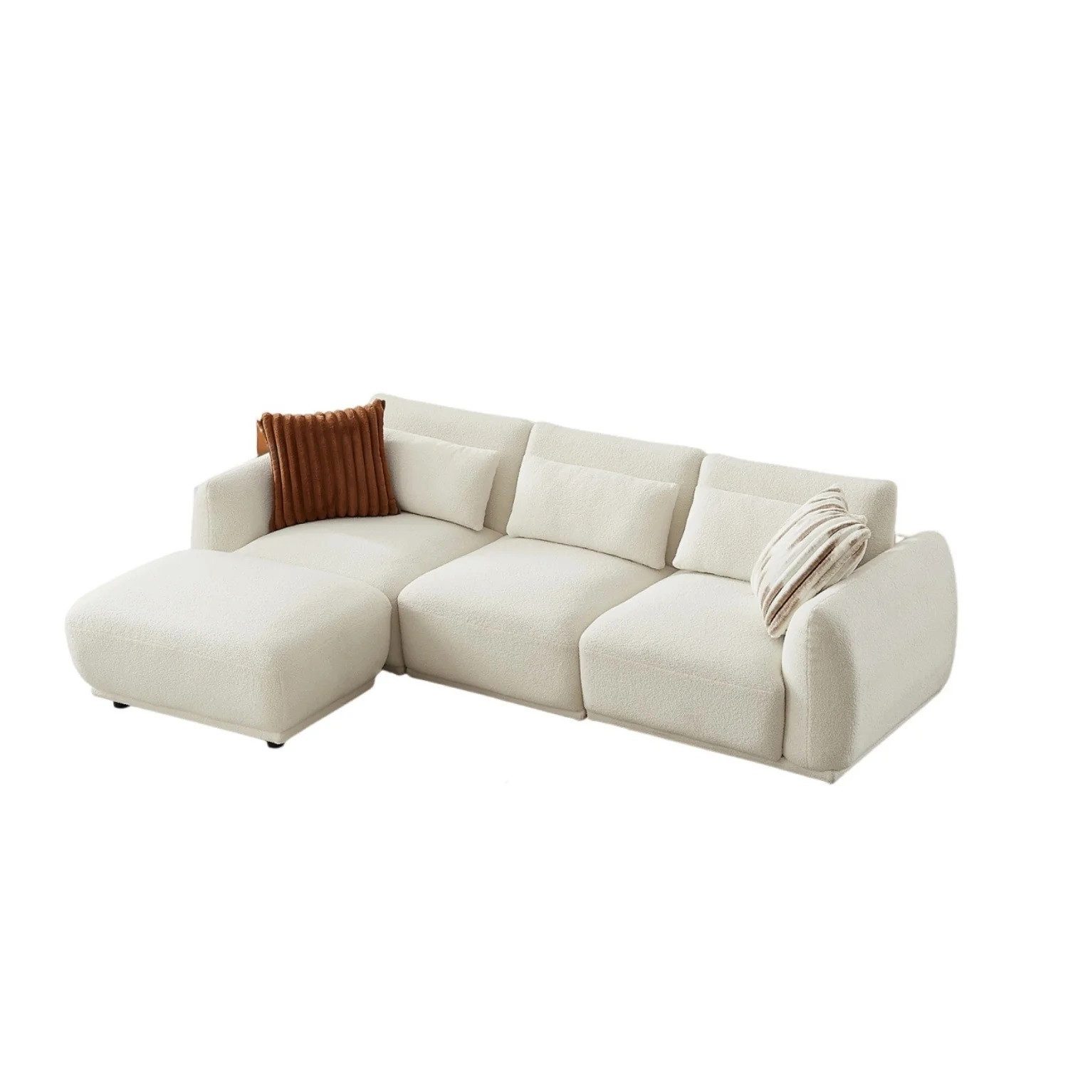 YHL Voyura Ecksofa Ecksofa Teddy Stoff Gepolsterte Rückenlehne – Schaumstoffkissen