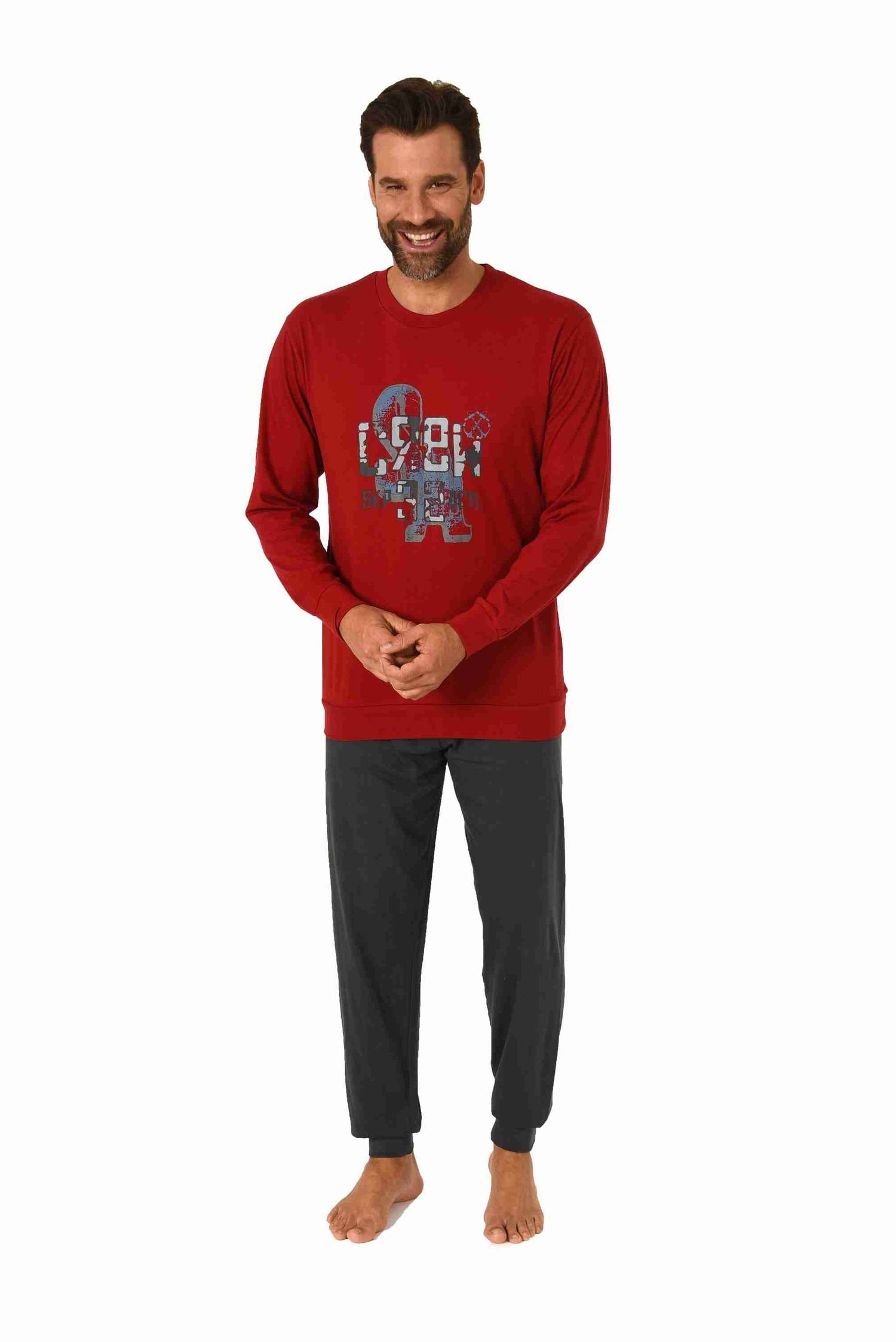 RELAX by Normann Pyjama Herren Schlafanzug langarm mit Bündchen und edlen F günstig online kaufen