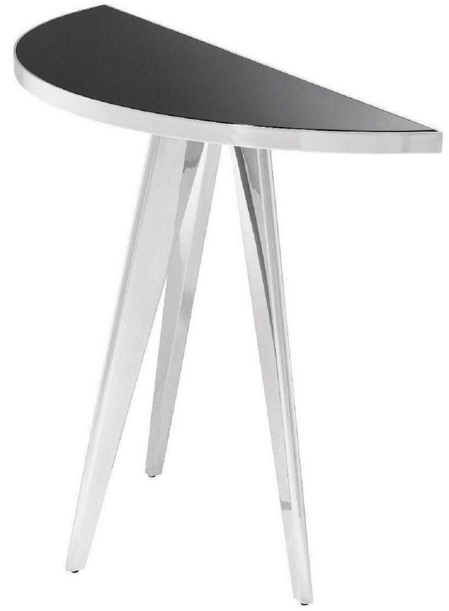 mit Silber 35 Padrino Luxus - Luxus Möbel Edelstahl Casa x Tisch Beistelltisch Schwarz cm Glasplatte 100 H. / 81 x - Beistelltisch