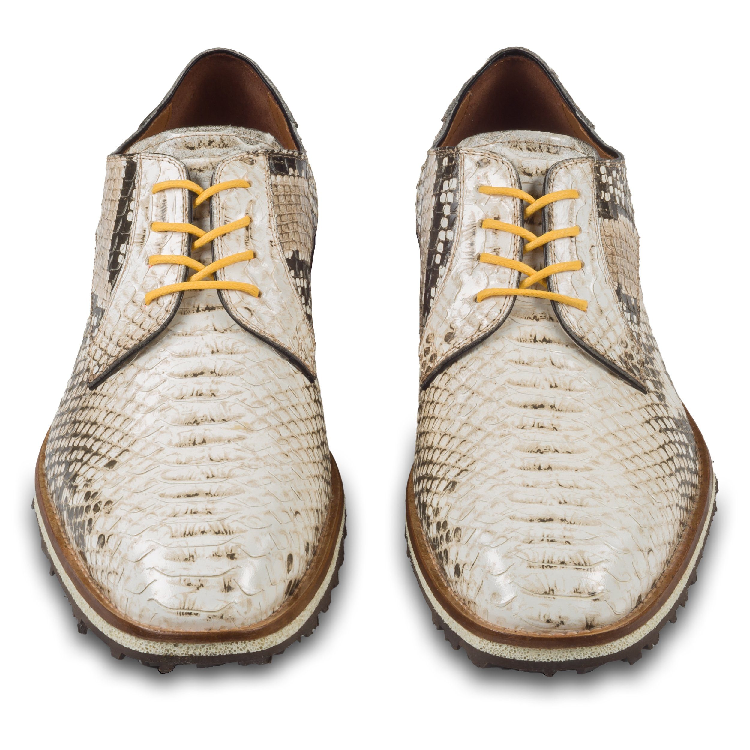 Lorenzi Lorenzi Herren Leder Halbschuh beige/braun, Schlangen-Optik, leicht Schnürschuh