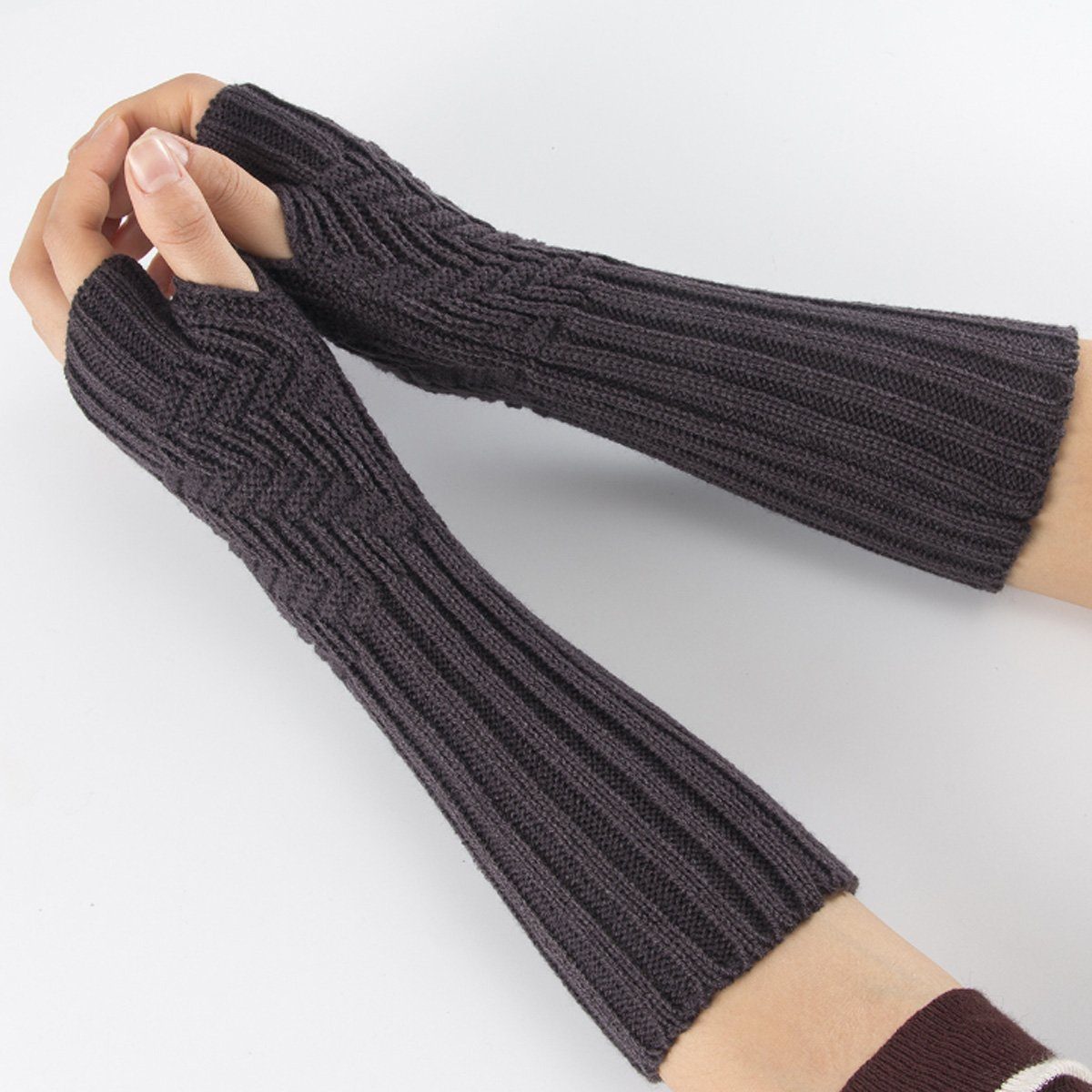 Jormftte Strickhandschuhe Fingerlose Damen Handschuhe,winter Ärmel,kurze Winter warme Strick,für Dunkelgrau