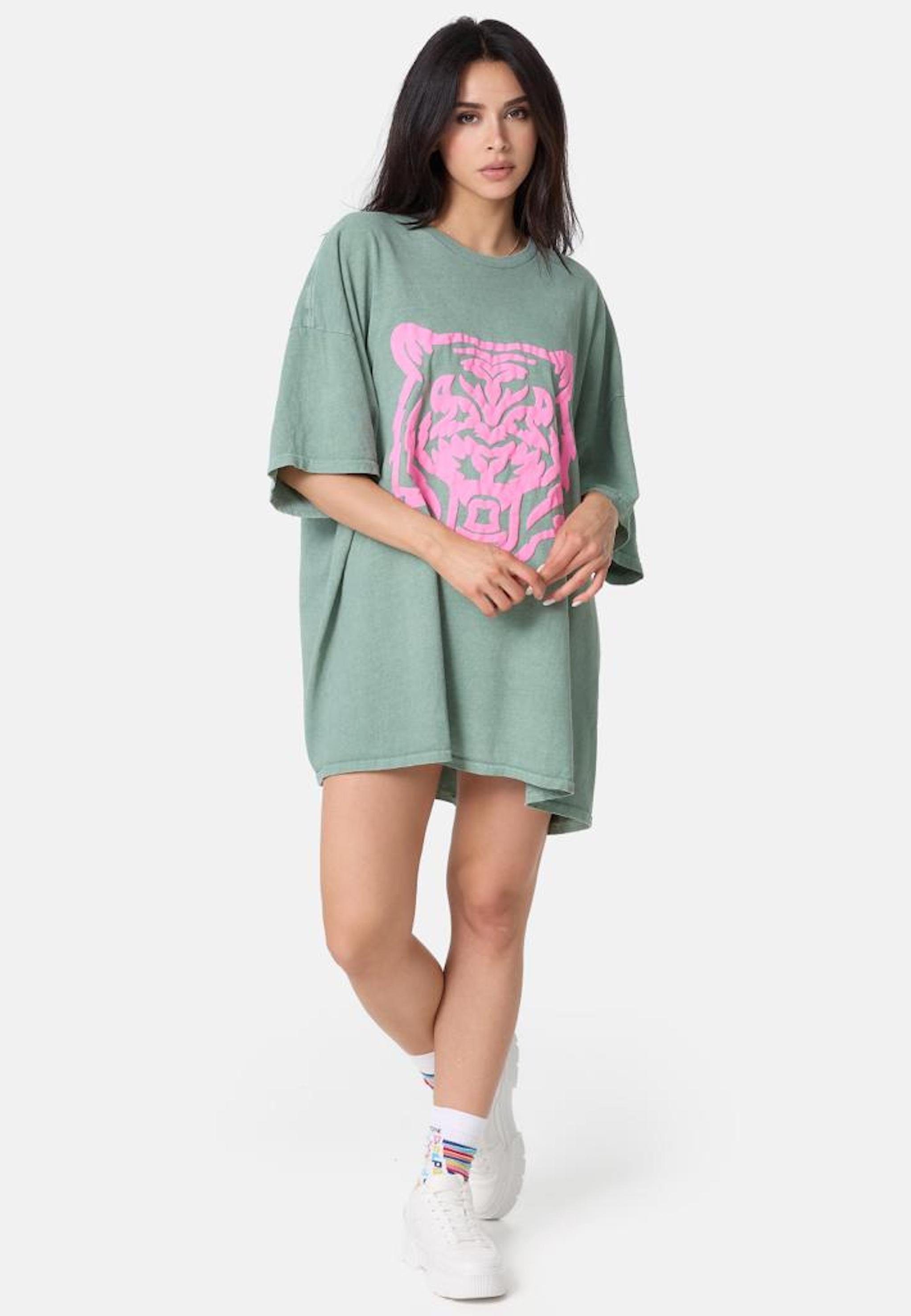 Worldclassca Print-Shirt Worldclassca Oversized Animal Print T-Shirt lang Sommer Tee Oberteil