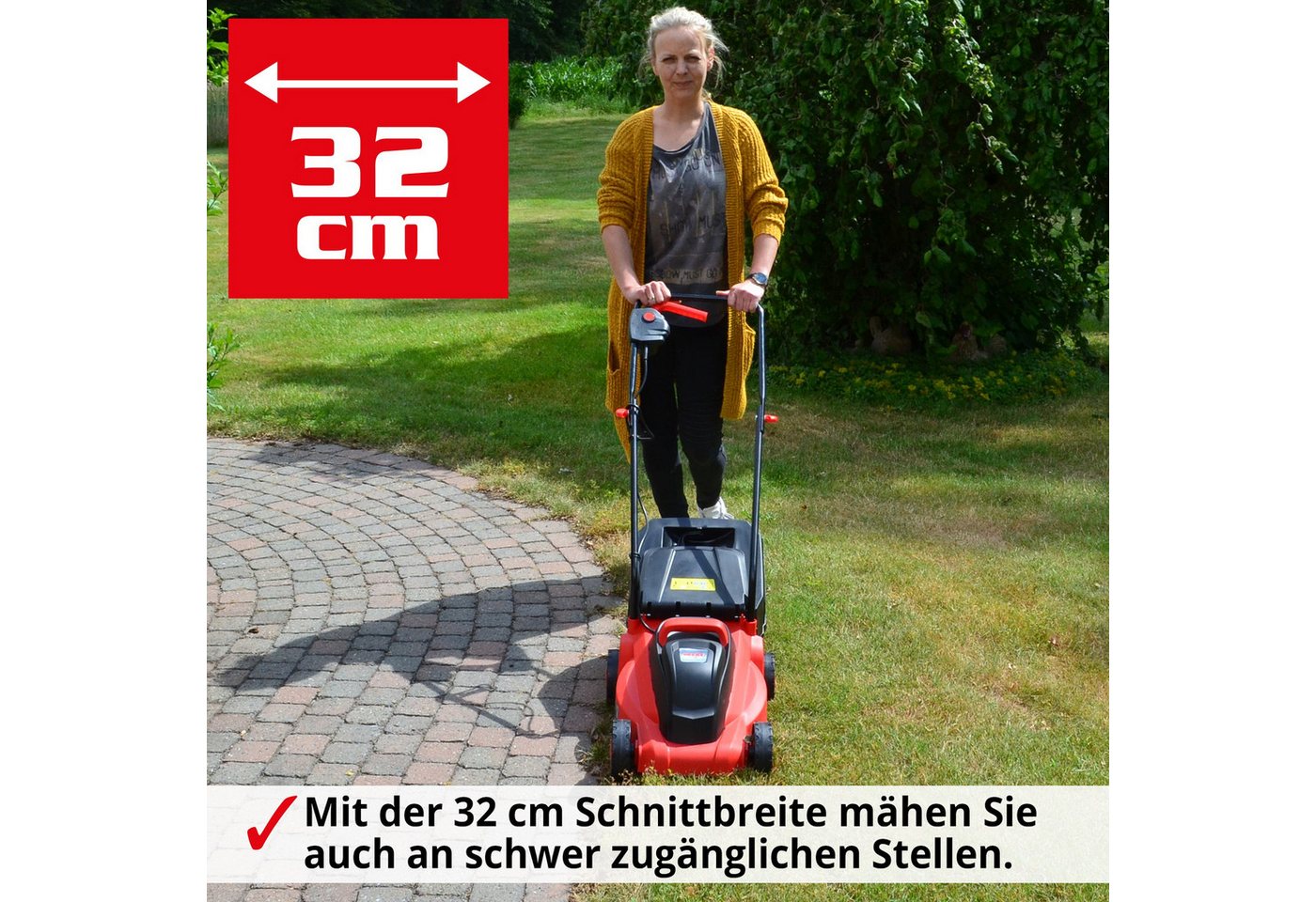Thumbnail - Hecht Elektrorasenmäher 1000W, 35L Fangkorb, 32 cm Schnittbreite, 3-fache Schnitthöhenverstellung 25, 40, 55 mm