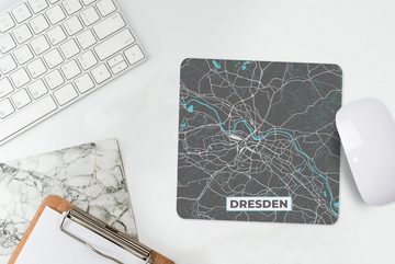 MuchoWow Mauspad Deutschland - Blau - Dresden - Stadtplan - Karte (1-St), Gaming, Mousepad, Büro, 20x20 cm, Mausunterlage