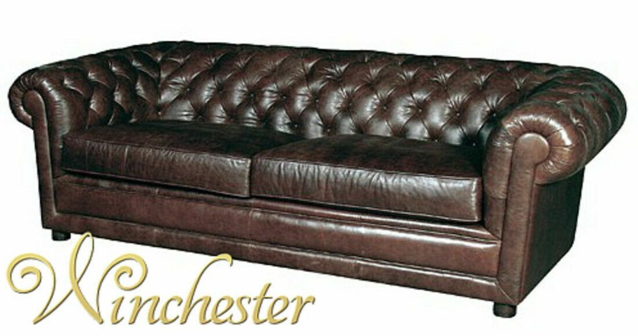 Ledersofa 3-Sitzer Braune Braunes Wohnzimmer Made JVmoebel Chesterfield Europe in Ledercouch,