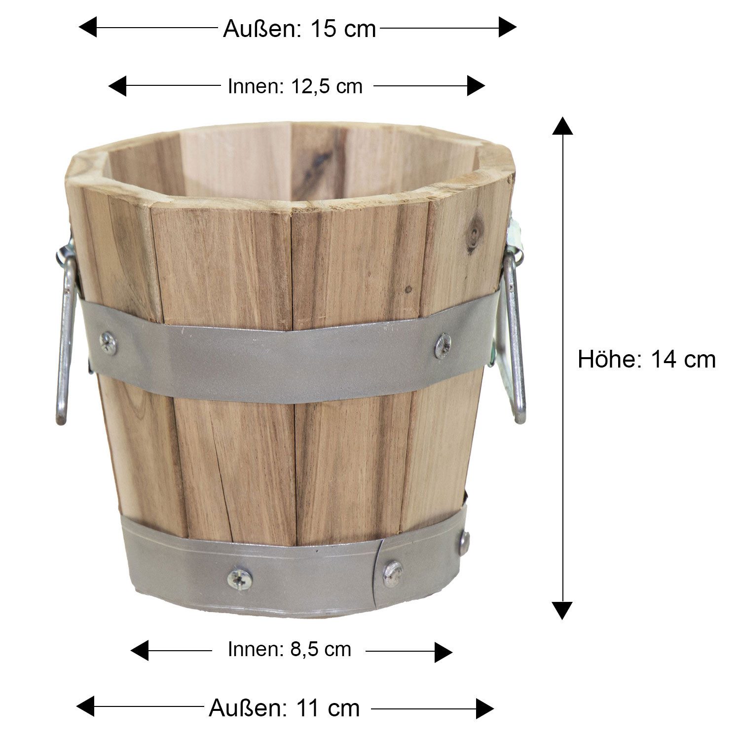 colourliving Pflanzkübel Pflanztopf rund mit Griffen, FSC Akazienholz, Blumenkästen aus Holz, integriertes Entwässerungsloch, metallverstärkte Konstruktion