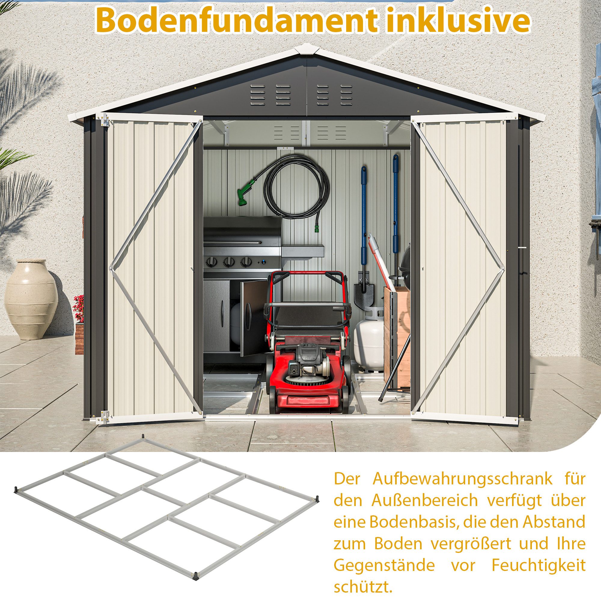 GIHAUVIA Gartenhaus Gartenhaus Metall Gerätehaus mit Pultdach, Geräteschrank für Garten. – Bild 3 von 5