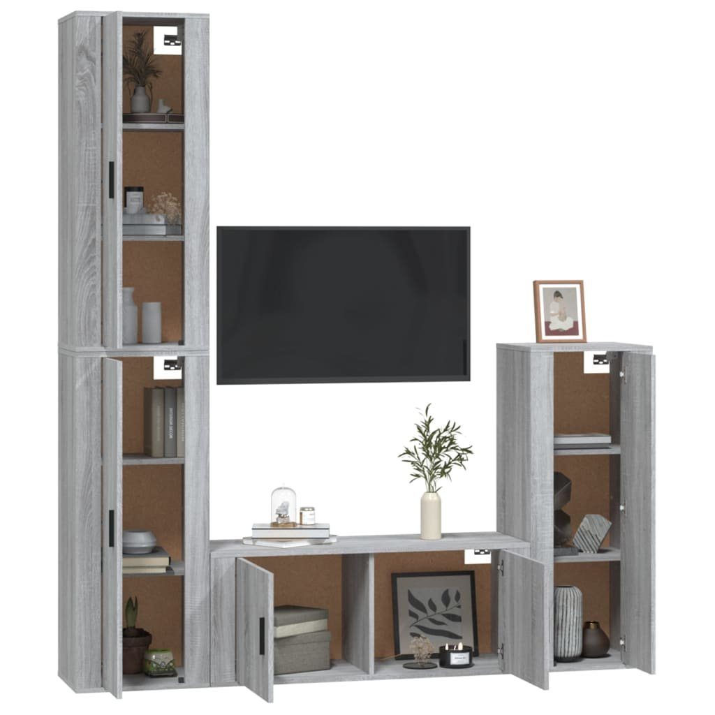 Holzwerkstoff furnicato Sonoma TV-Schrank 4-tlg. Grau TV-Schrank-Set