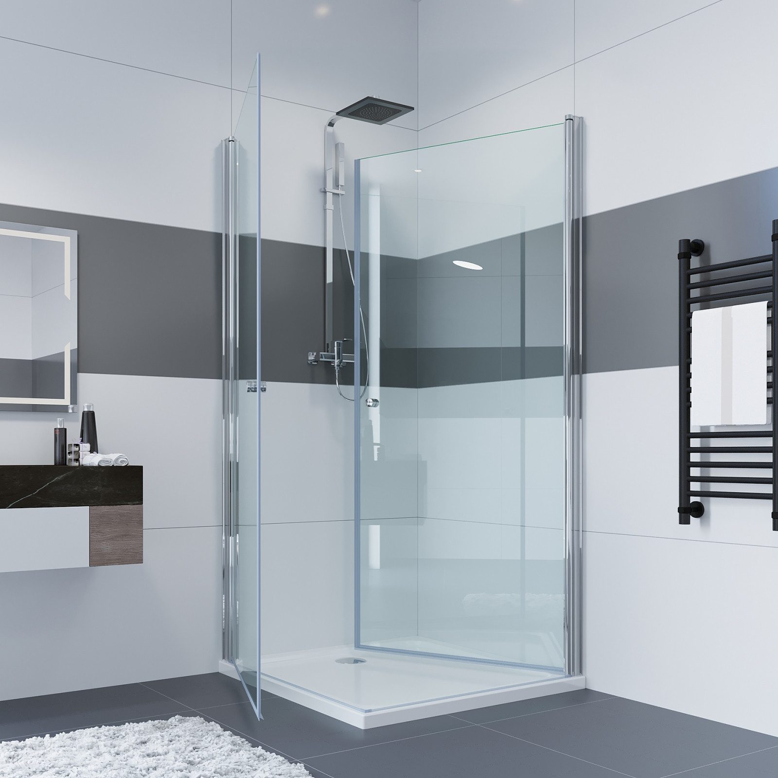 IMPTS Eckdusche Duschkabine Eckeinstieg Pendeltür Doppelt Schwingtüre, BxT: günstig online kaufen