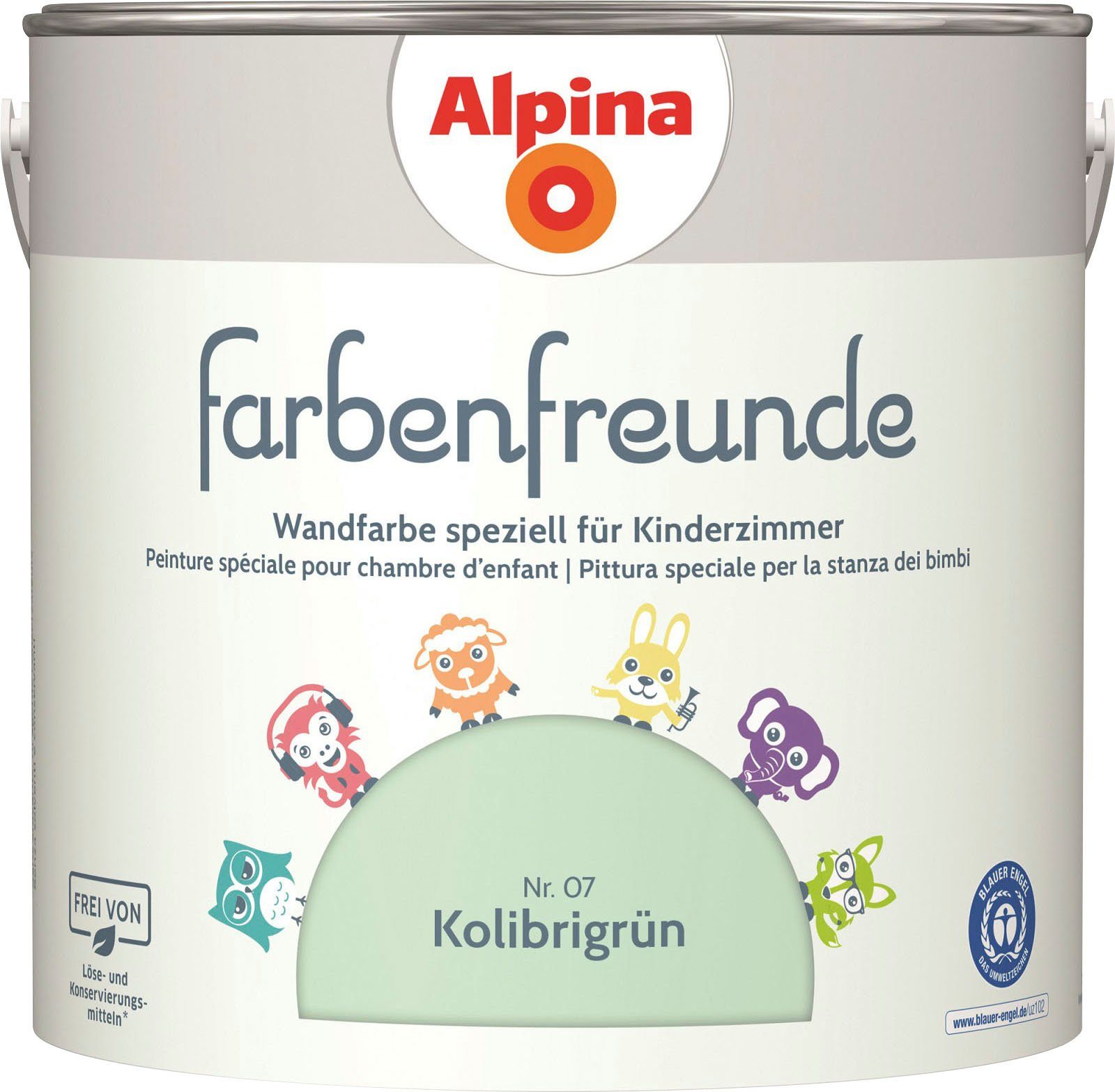 Alpina Wandfarbe farbenfreunde, für Kinderzimmer, matt, 2,5 Liter Kolibrigrün