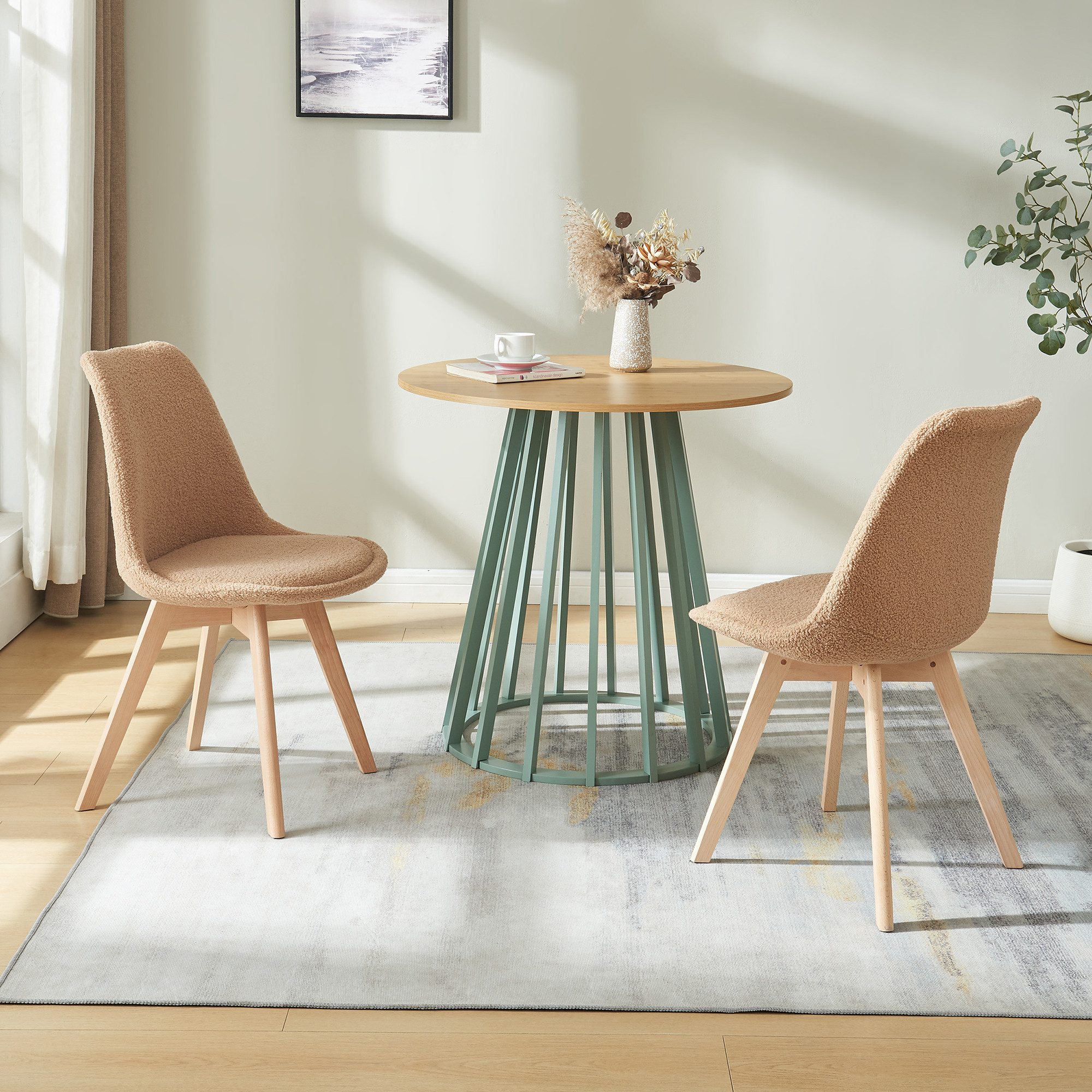 en.casa Esszimmerstuhl (Set, 4 St), »Fläten« mit Massivholzbeinen Bouclé Ta günstig online kaufen