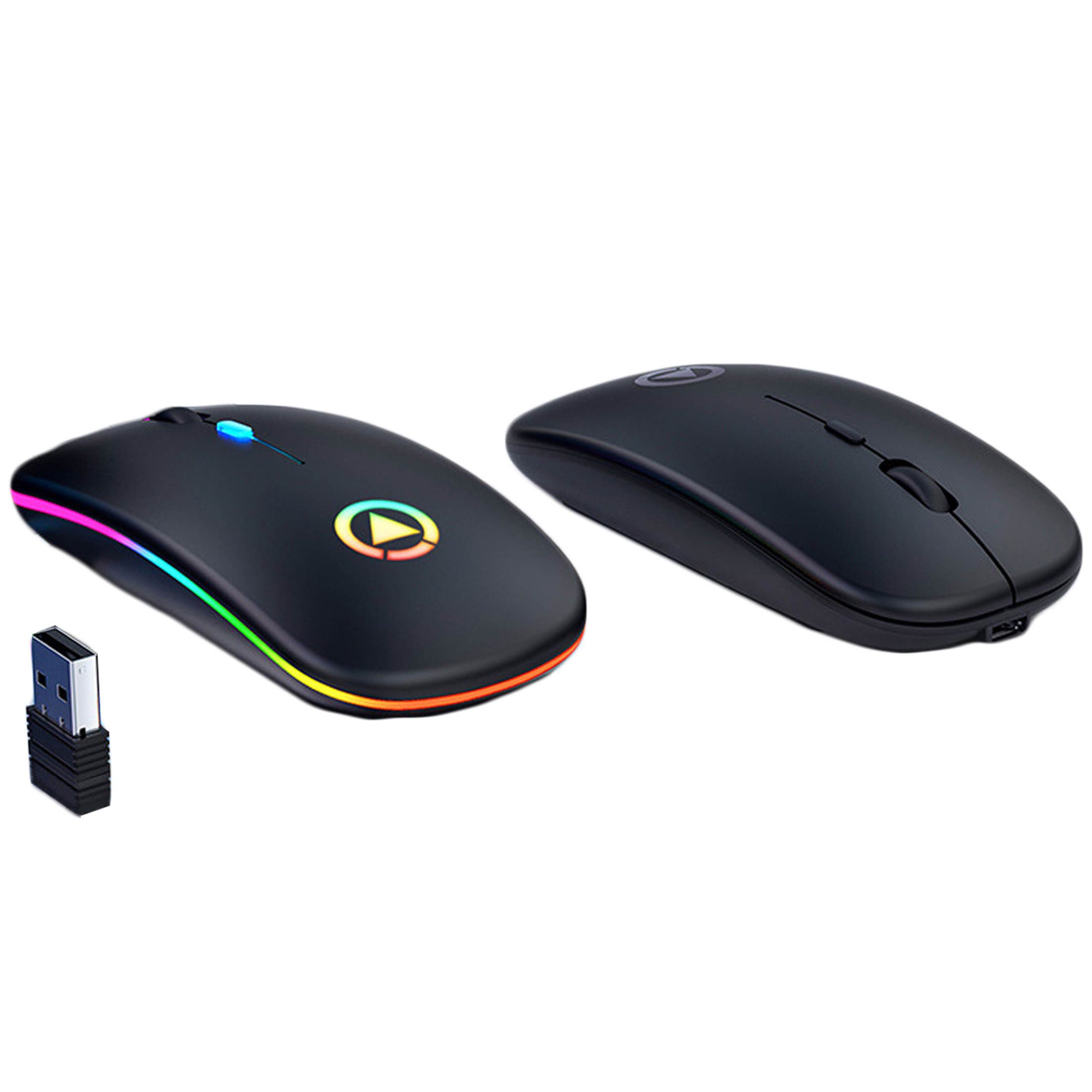 KINSI Maus kabellos, PC-Mäuse, stumm Gaming-Maus, 2.4GHz+Bluetooth Gaming-Maus (1000-1200-1600 DPI, 4-Tasten, 7-Farben-Licht)