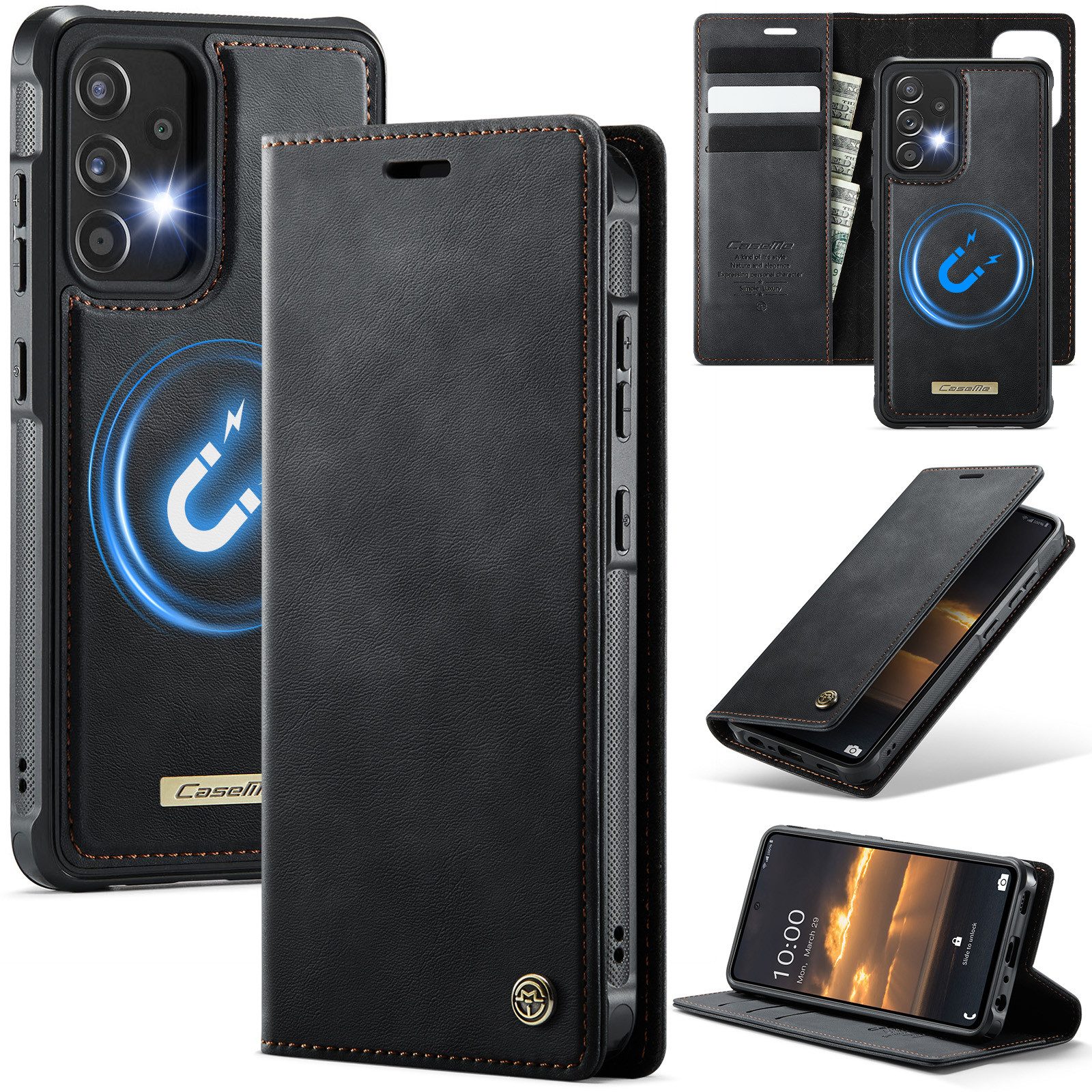 Mycotech Handyhülle Premium 2in1 Klapphülle für Samsung mit abnehmbarem Case Retro Tasche