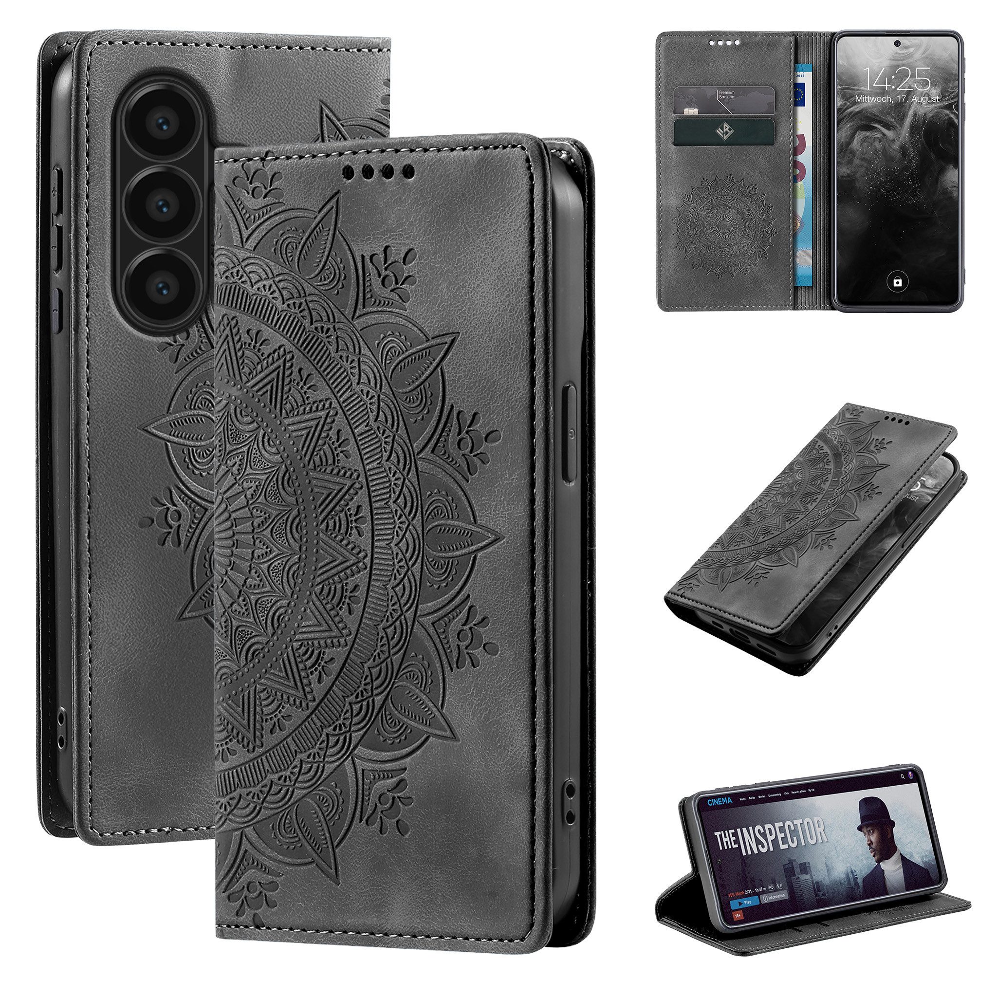 Tec-Expert Handyhülle Mandala Hülle Cover für Samsung Galaxy A57 5G 6.7 Zoll, 6.7, Klapphülle Case Tasche mit Kartenfächern und RFID Schutz